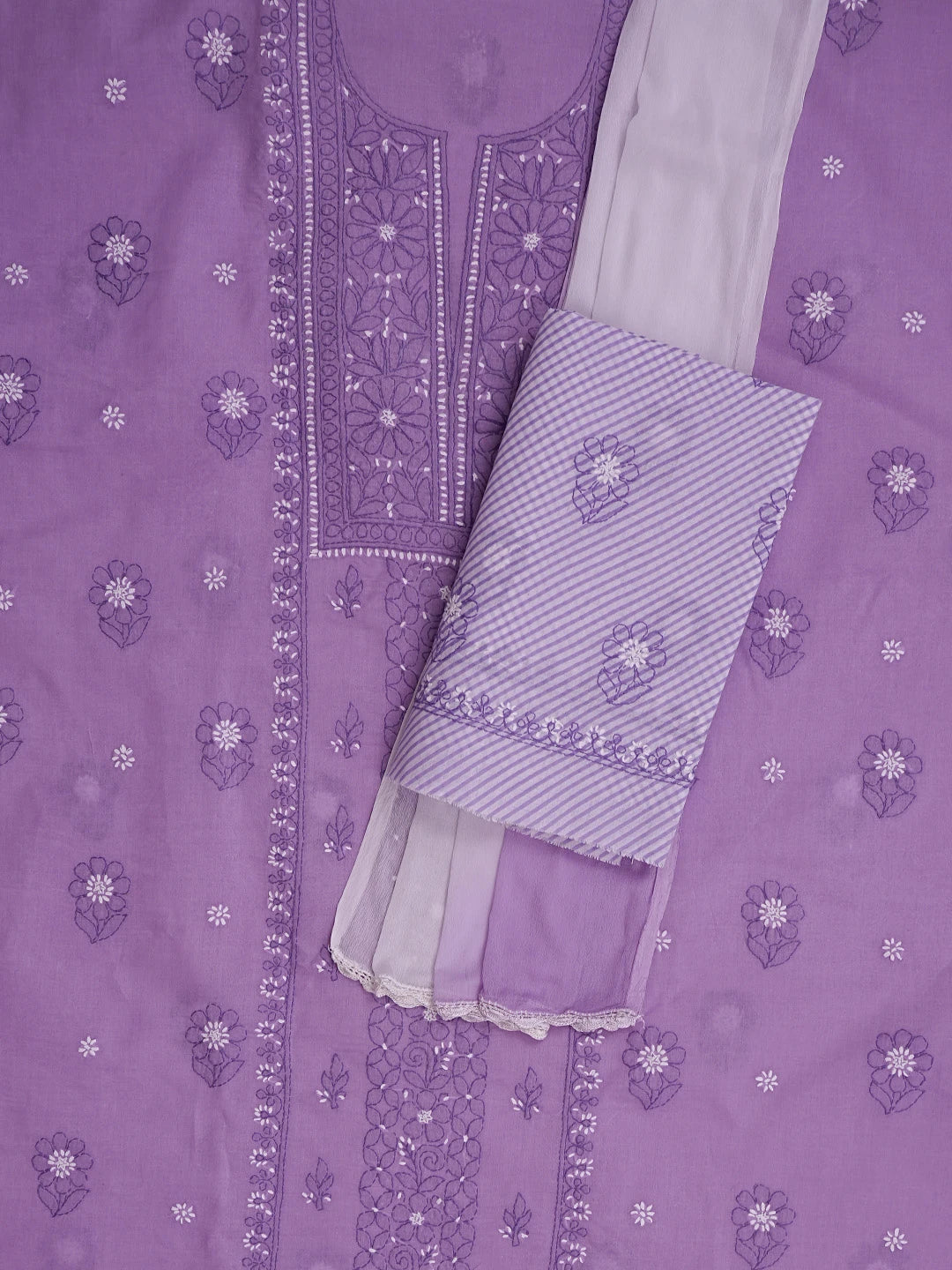 Ada Hand Embroidered Iris Purple Cotton Lucknowi Chikankari Unstitched Suit Piece 01A863042