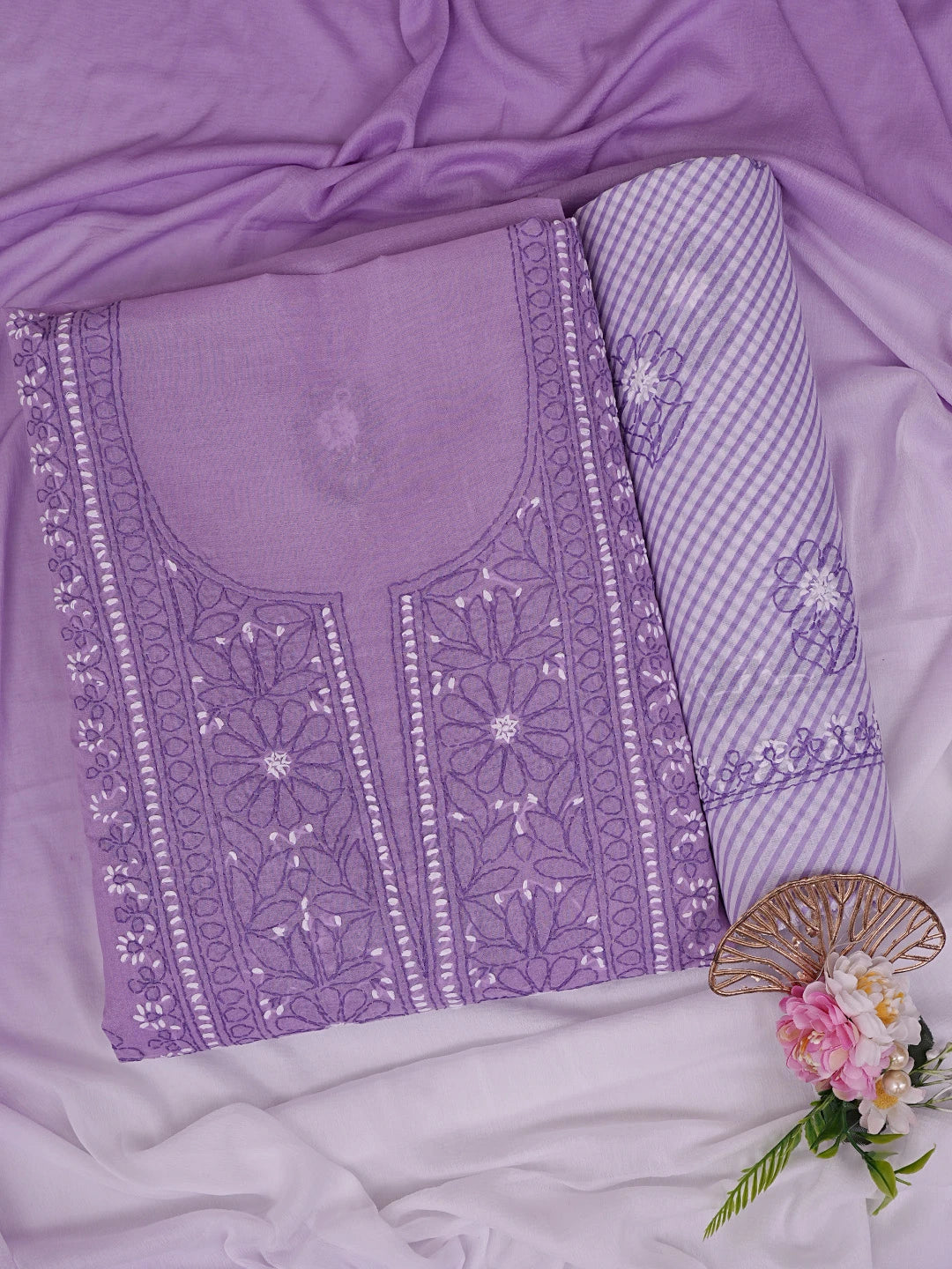 Ada Hand Embroidered Iris Purple Cotton Lucknowi Chikankari Unstitched Suit Piece 01A863042