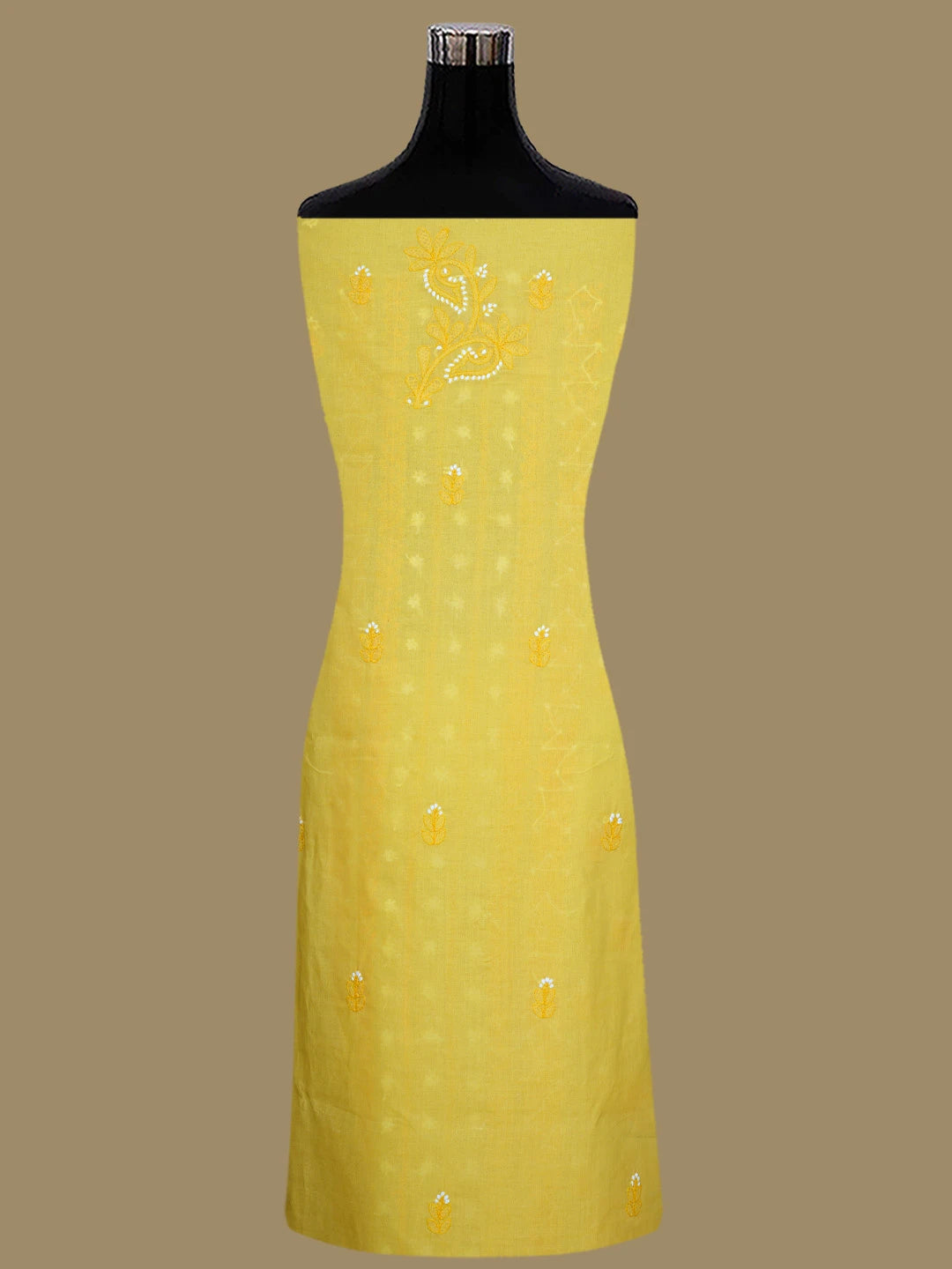 Ada Hand Embroidered Yellow Cotton Lucknowi Chikankari Unstitched Suit Piece 01A863031