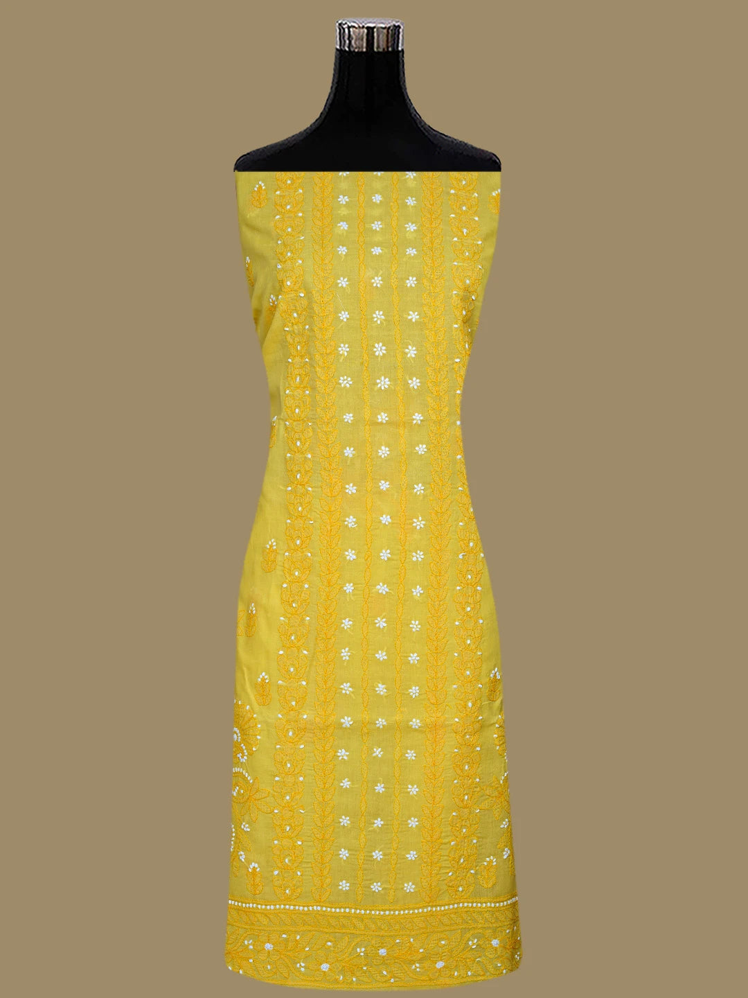 Ada Hand Embroidered Yellow Cotton Lucknowi Chikankari Unstitched Suit Piece 01A863031