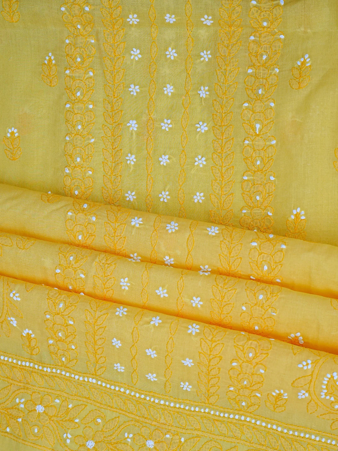 Ada Hand Embroidered Yellow Cotton Lucknowi Chikankari Unstitched Suit Piece 01A863031