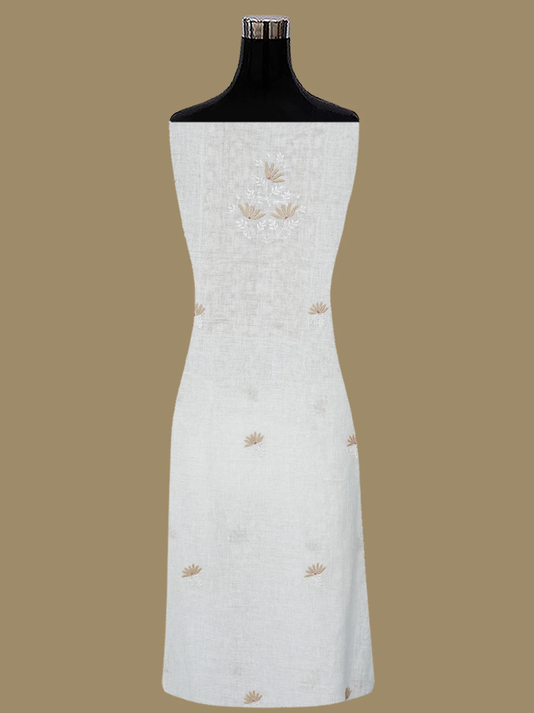 Ada Hand Embroidered White Khadi Lucknowi Chikankari Unstitched Kurta Dupatta Set 01A841574