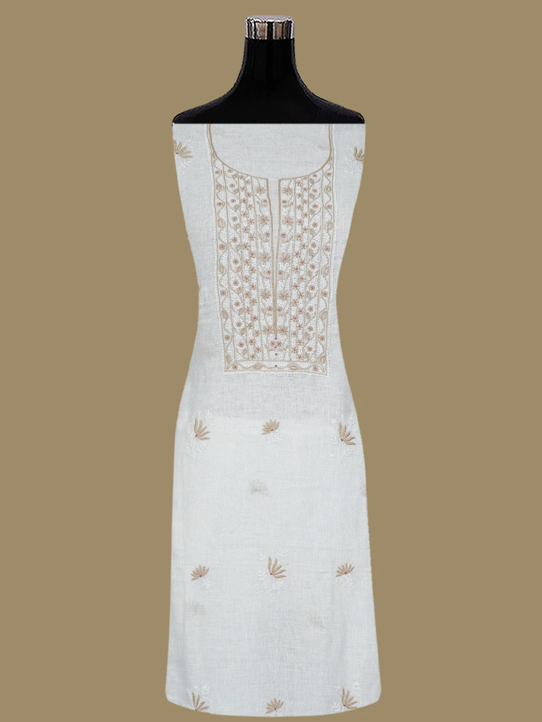 Ada Hand Embroidered White Khadi Lucknowi Chikankari Unstitched Kurta Dupatta Set 01A841574