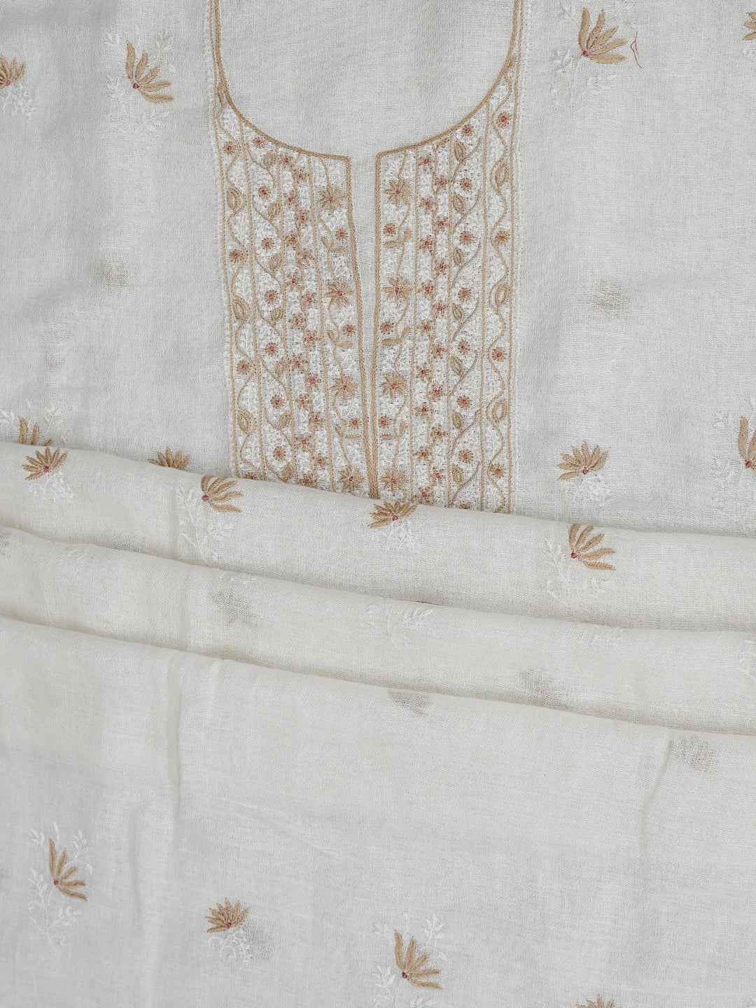 Ada Hand Embroidered White Khadi Lucknowi Chikankari Unstitched Kurta Dupatta Set 01A841574