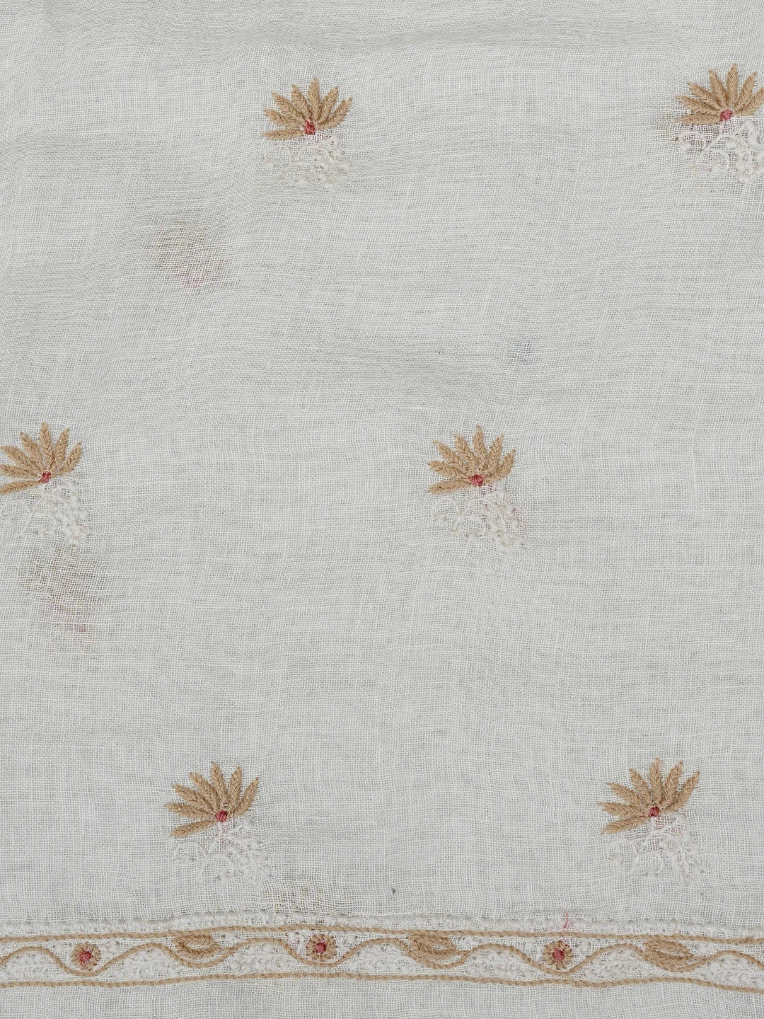 Ada Hand Embroidered White Khadi Lucknowi Chikankari Unstitched Kurta Dupatta Set 01A841574