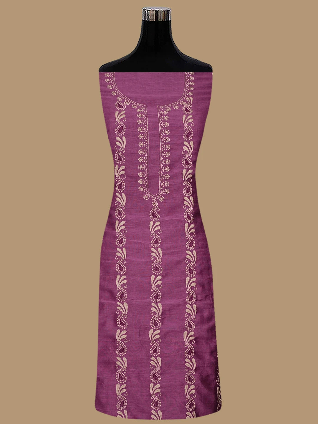 Ada Hand Embroidered Magenta Pure Chanderi Lucknowi Chikankari Unstitched Kurta Dupatta Set 01A858215