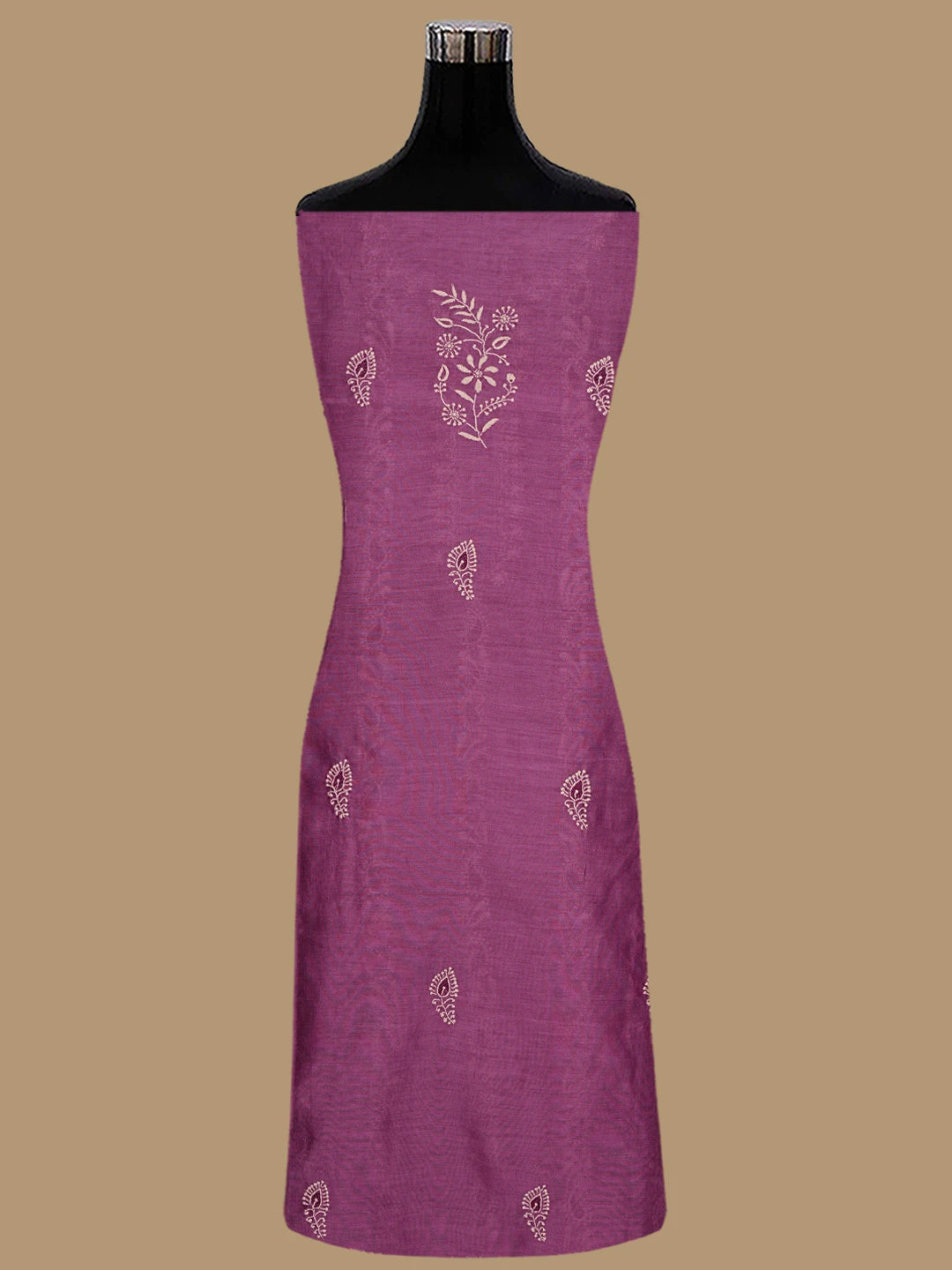 Ada Hand Embroidered Magenta Pure Chanderi Lucknowi Chikankari Unstitched Kurta Dupatta Set 01A858215