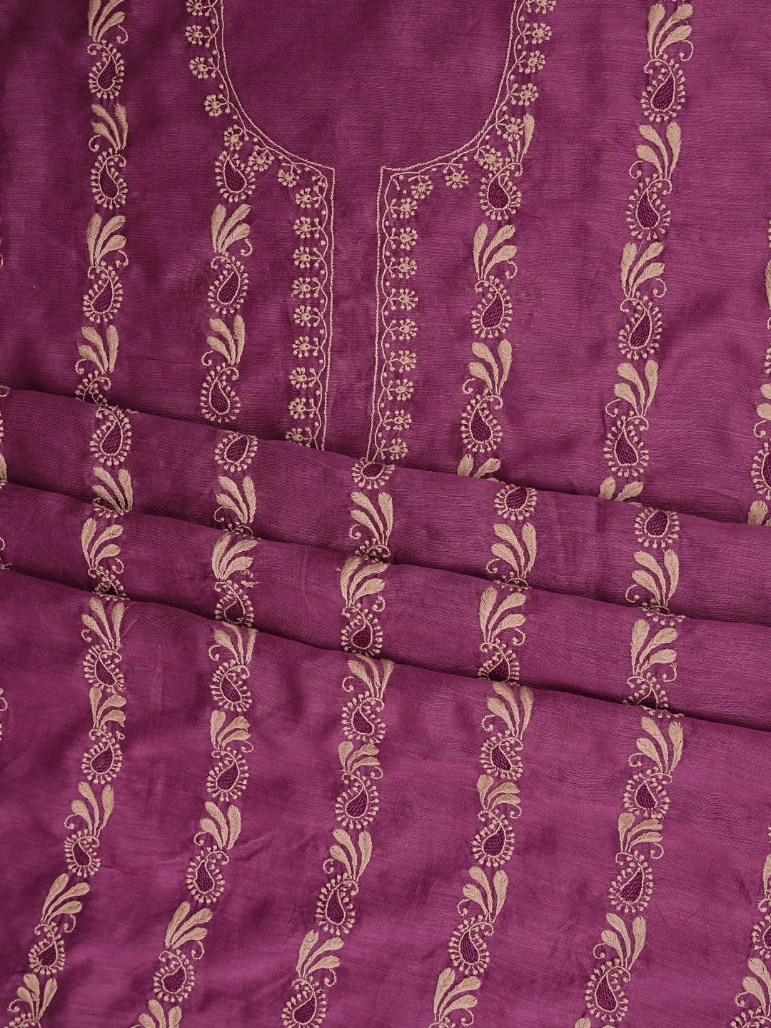 Ada Hand Embroidered Magenta Pure Chanderi Lucknowi Chikankari Unstitched Kurta Dupatta Set 01A858215