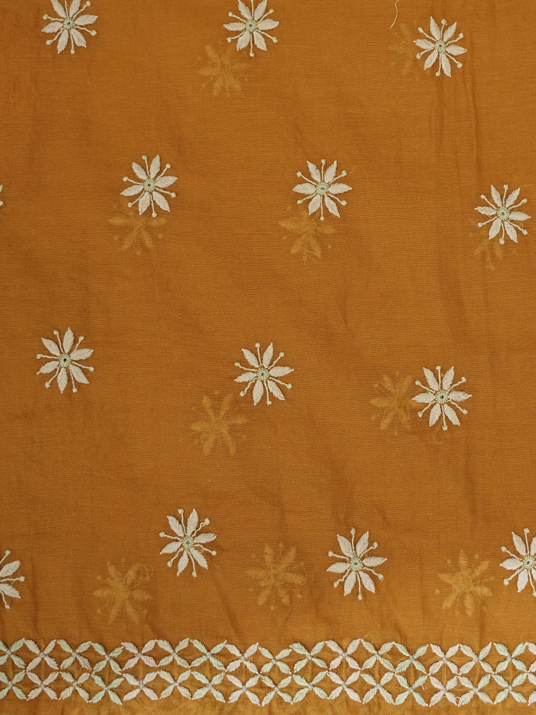 Ada Hand Embroidered Mustard Pure Chanderi Lucknowi Chikankari Unstitched Kurta Dupatta Set 01A420707