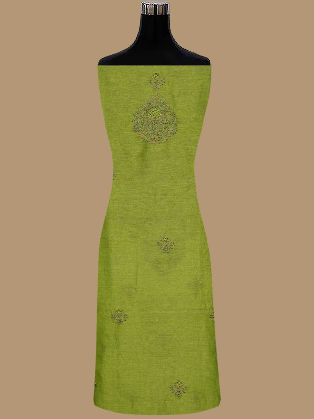 Ada Hand Embroidered Green Chanderi Lucknowi Chikankari Unstitched Kurta Dupatta Set 01A835825