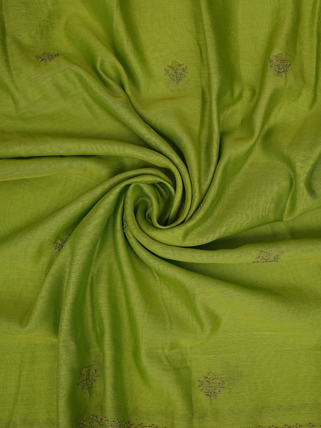 Ada Hand Embroidered Green Chanderi Lucknowi Chikankari Unstitched Kurta Dupatta Set 01A835825