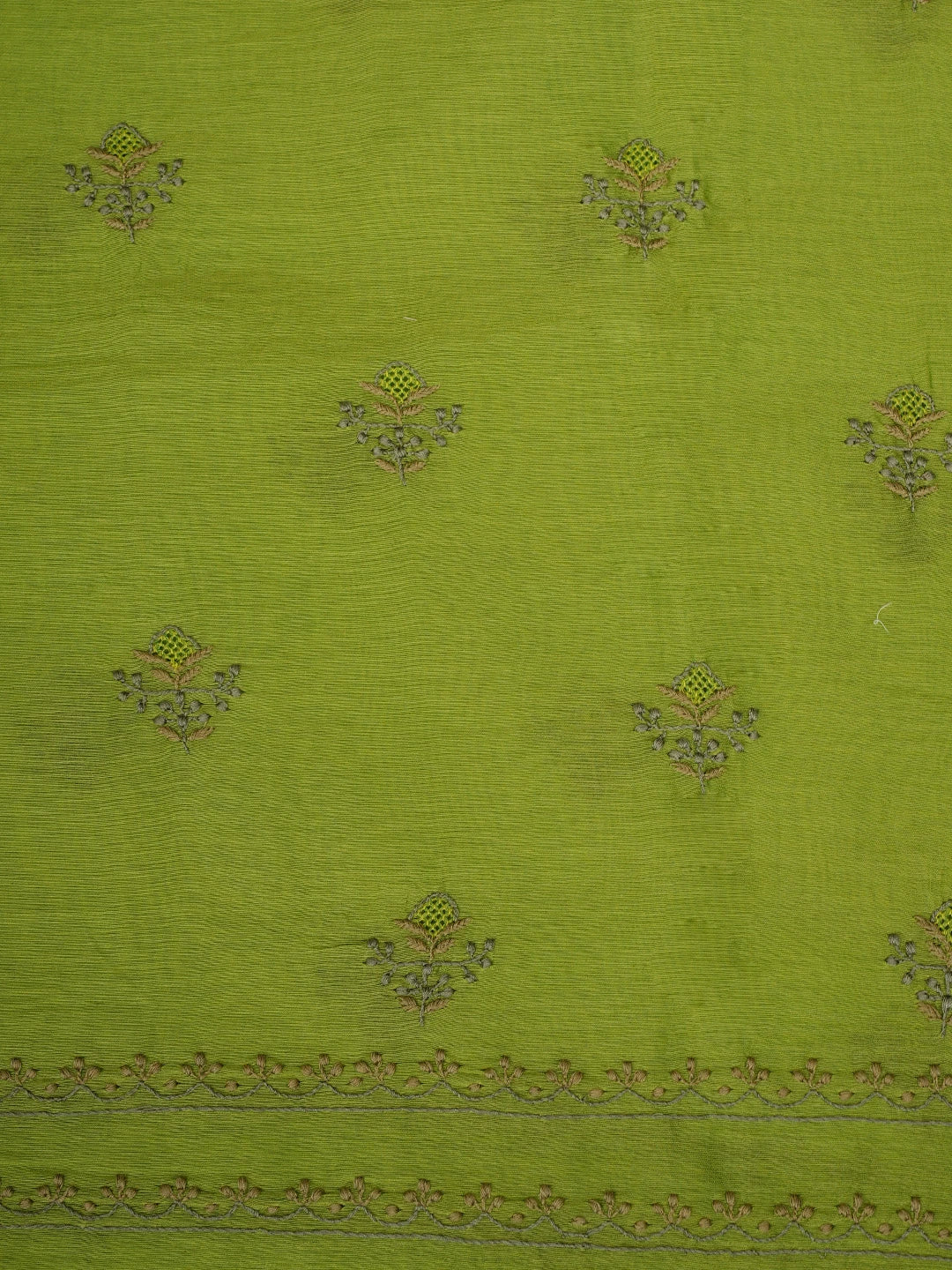 Ada Hand Embroidered Green Chanderi Lucknowi Chikankari Unstitched Kurta Dupatta Set 01A835825