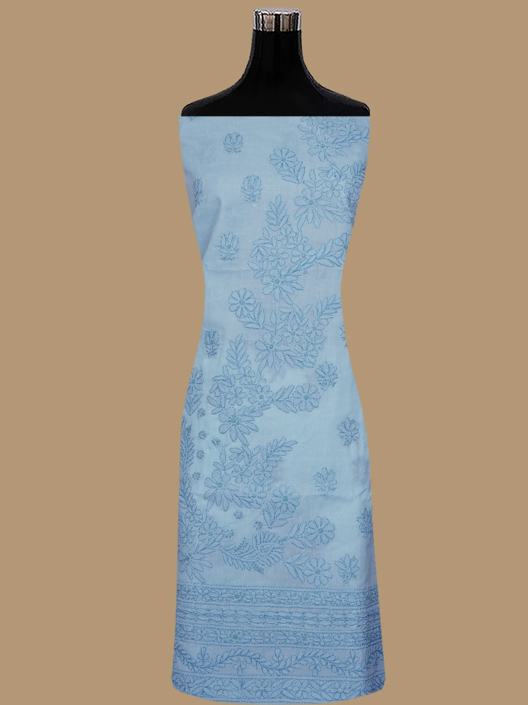 Ada Hand Embroidered Blue Cotton Lucknowi Chikankari Unstitched Suit Piece 01A862922