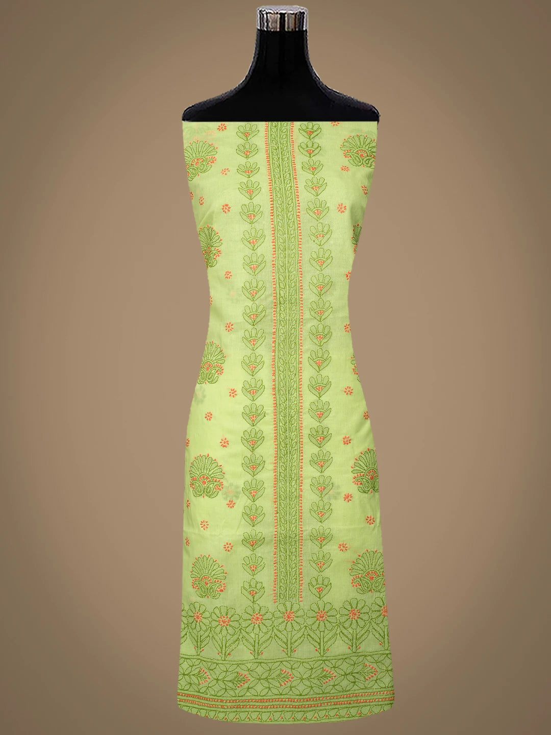 Ada Hand Embroidered Lime Green Cotton Lucknowi Chikankari Unstitched Suit Piece 01A863060