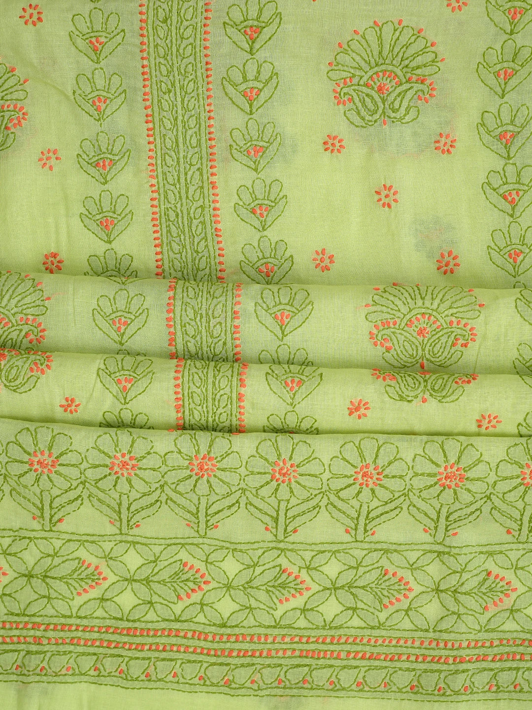 Ada Hand Embroidered Lime Green Cotton Lucknowi Chikankari Unstitched Suit Piece 01A863060