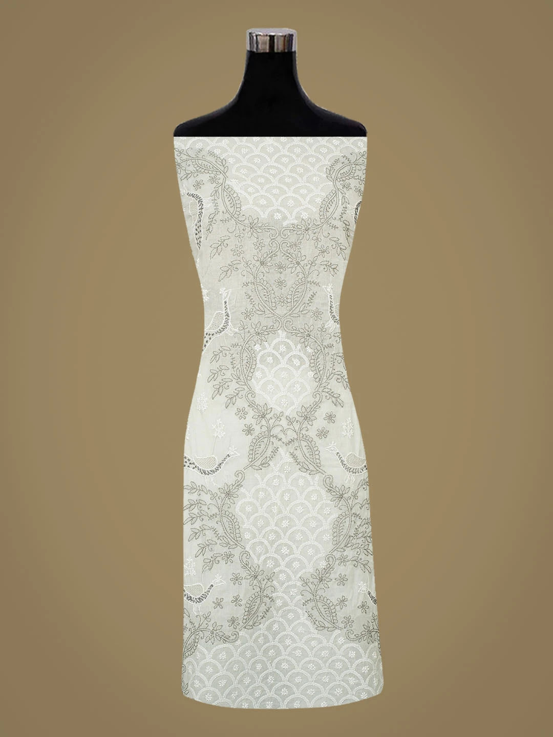 Ada Hand Embroidered Grey Cotton Lucknowi Chikankari Unstitched Suit Piece 01A844050