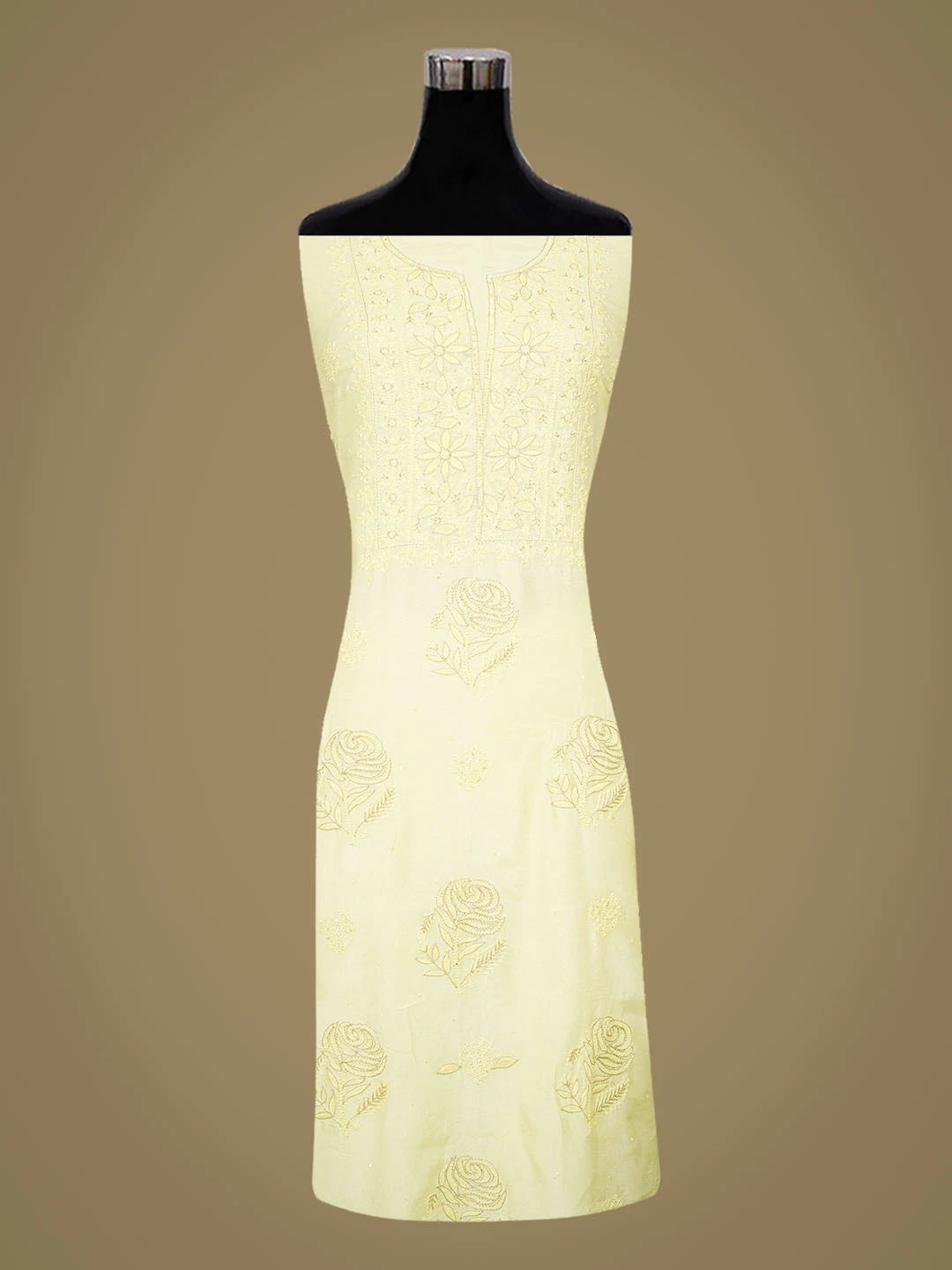 Ada Hand Embroidered Lemon Muslin Lucknowi Chikankari Unstitched Suit Piece With Cutdana Work 01A796122