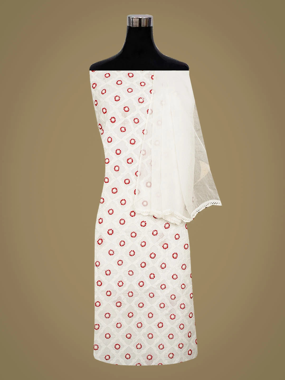 Ada Hand Embroidered White Cotton Lucknowi Chikankari Unstitched Suit Piece 01A844705