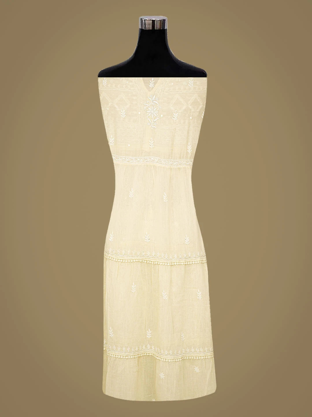 Ada Hand Embroidered Fawn Chanderi Lucknowi Chikankari Semi-Stitched Kurta Piece With Cutdana Work 01A559585