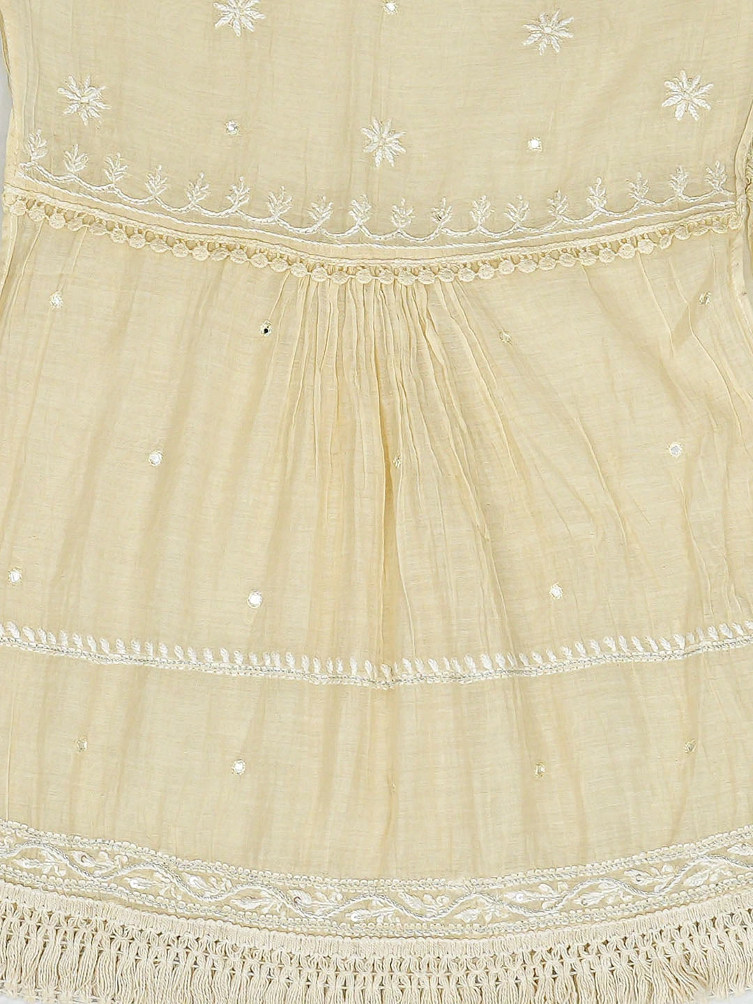 Ada Hand Embroidered Fawn Chanderi Lucknowi Chikankari Semi-Stitched Kurta Piece With Cutdana Work 01A559585