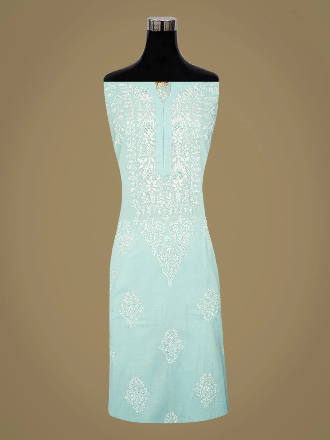 Ada Hand Embroidered Blue Cotton Lucknowi Chikankari Semi-Stitched Kurta Dupatta Set 01A832338