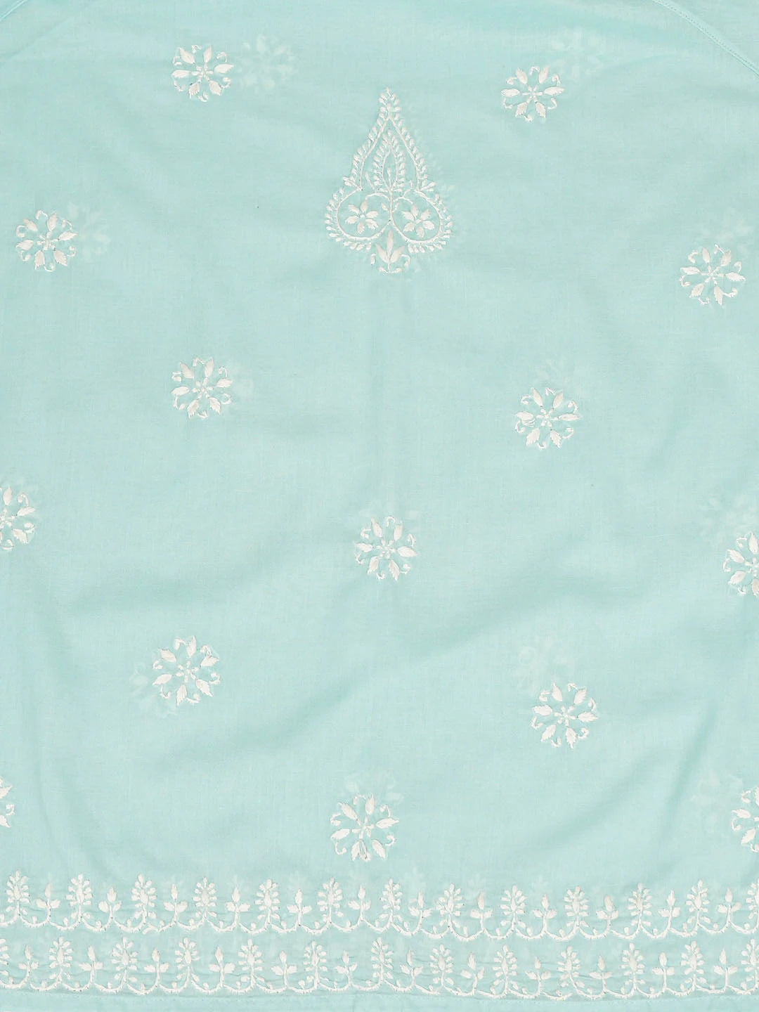Ada Hand Embroidered Blue Cotton Lucknowi Chikankari Semi-Stitched Kurta Dupatta Set 01A832338