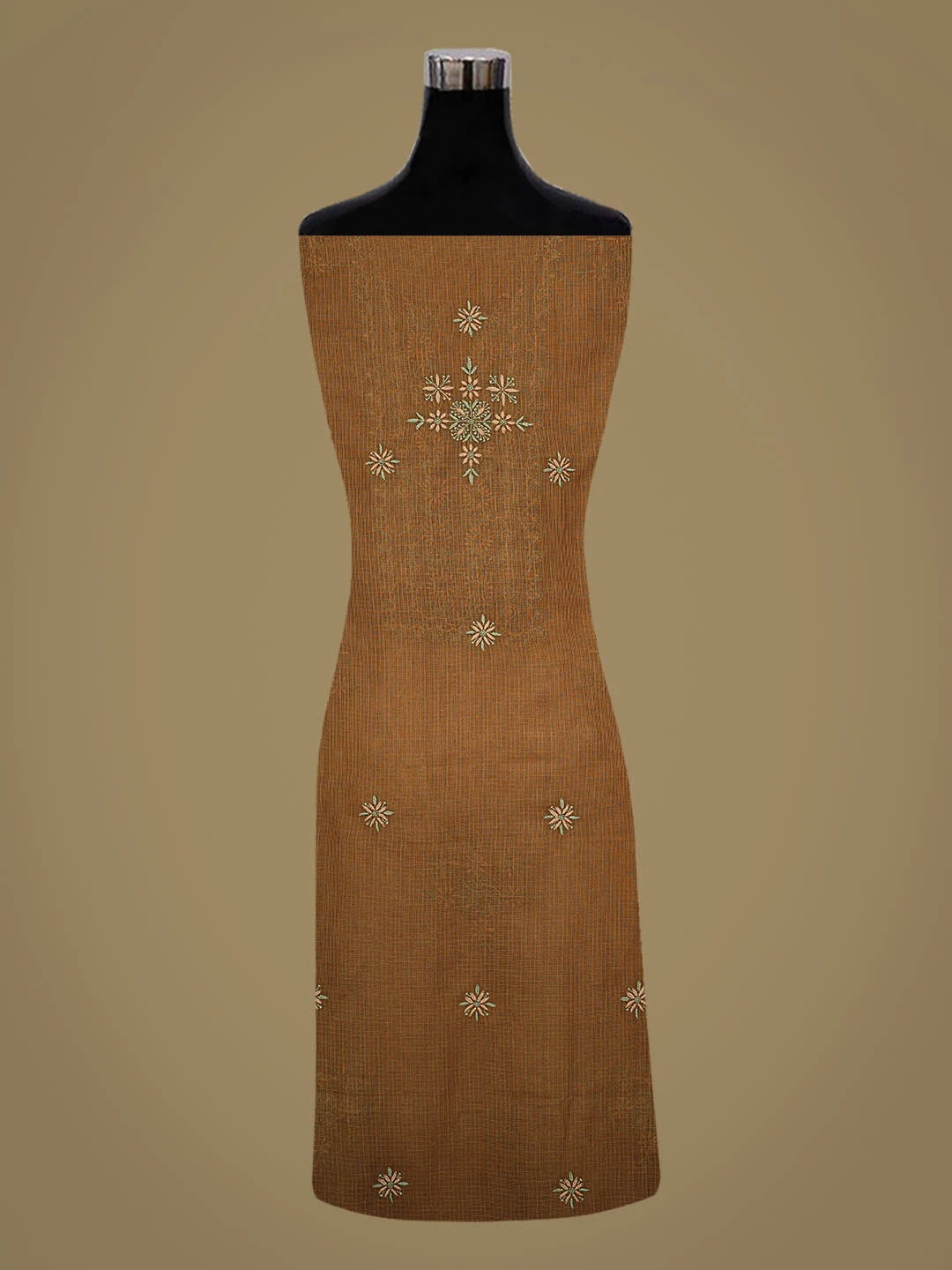 Ada Hand Embroidered Brown Kota Lucknowi Chikankari Unstitched Kurta Dupatta Set 01A760425
