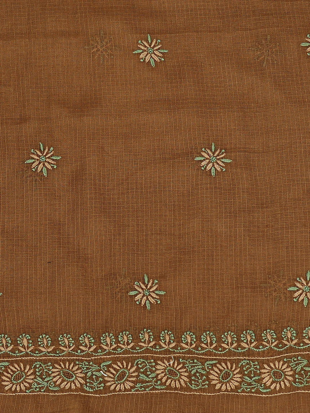 Ada Hand Embroidered Brown Kota Lucknowi Chikankari Unstitched Kurta Dupatta Set 01A760425