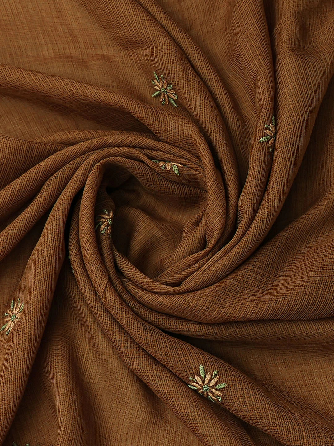 Ada Hand Embroidered Brown Kota Lucknowi Chikankari Unstitched Kurta Dupatta Set 01A760425
