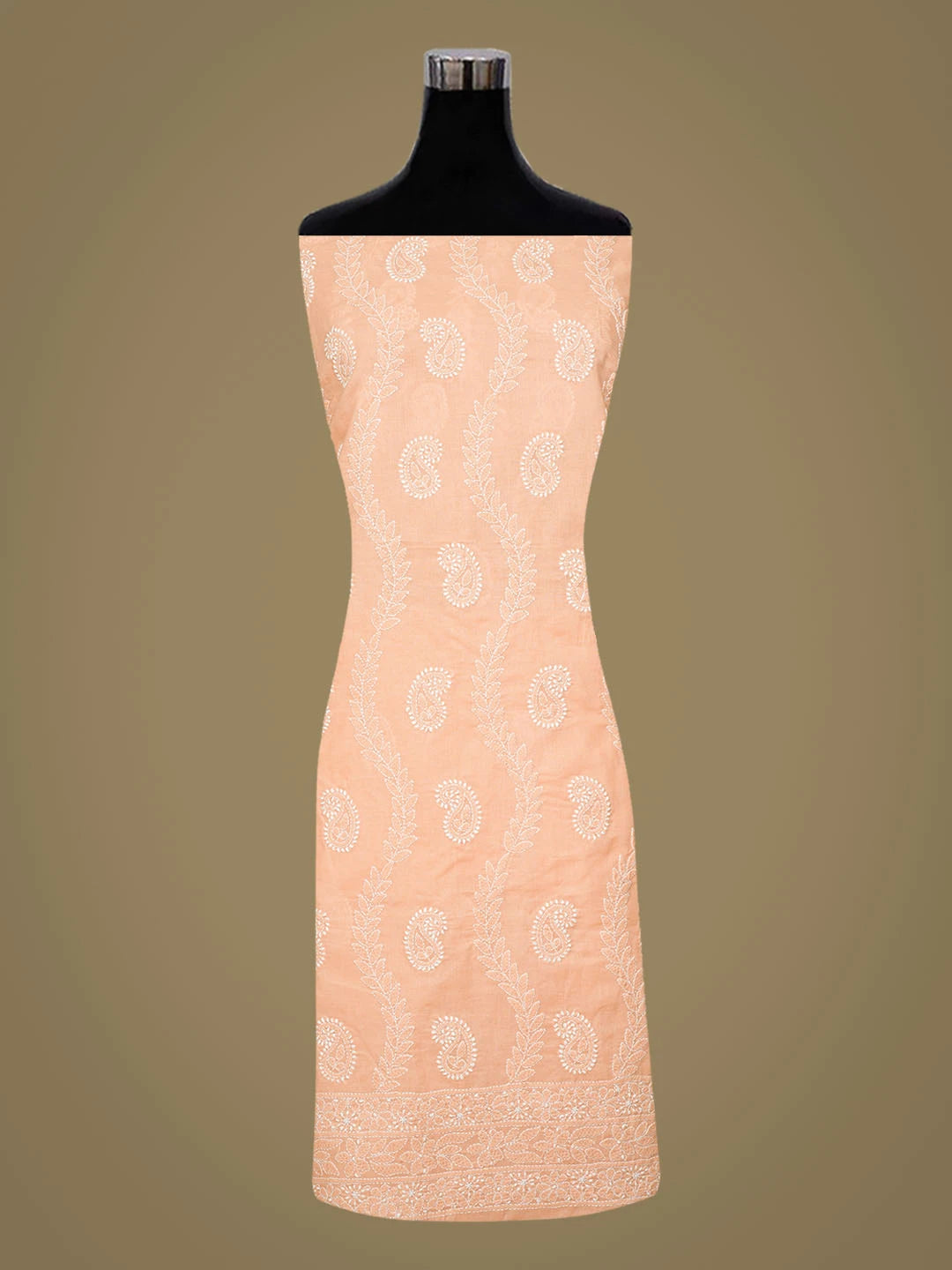 Ada Hand Embroidered Peach Cotton Lucknowi Chikankari Unstitched Suit Piece 01A861462