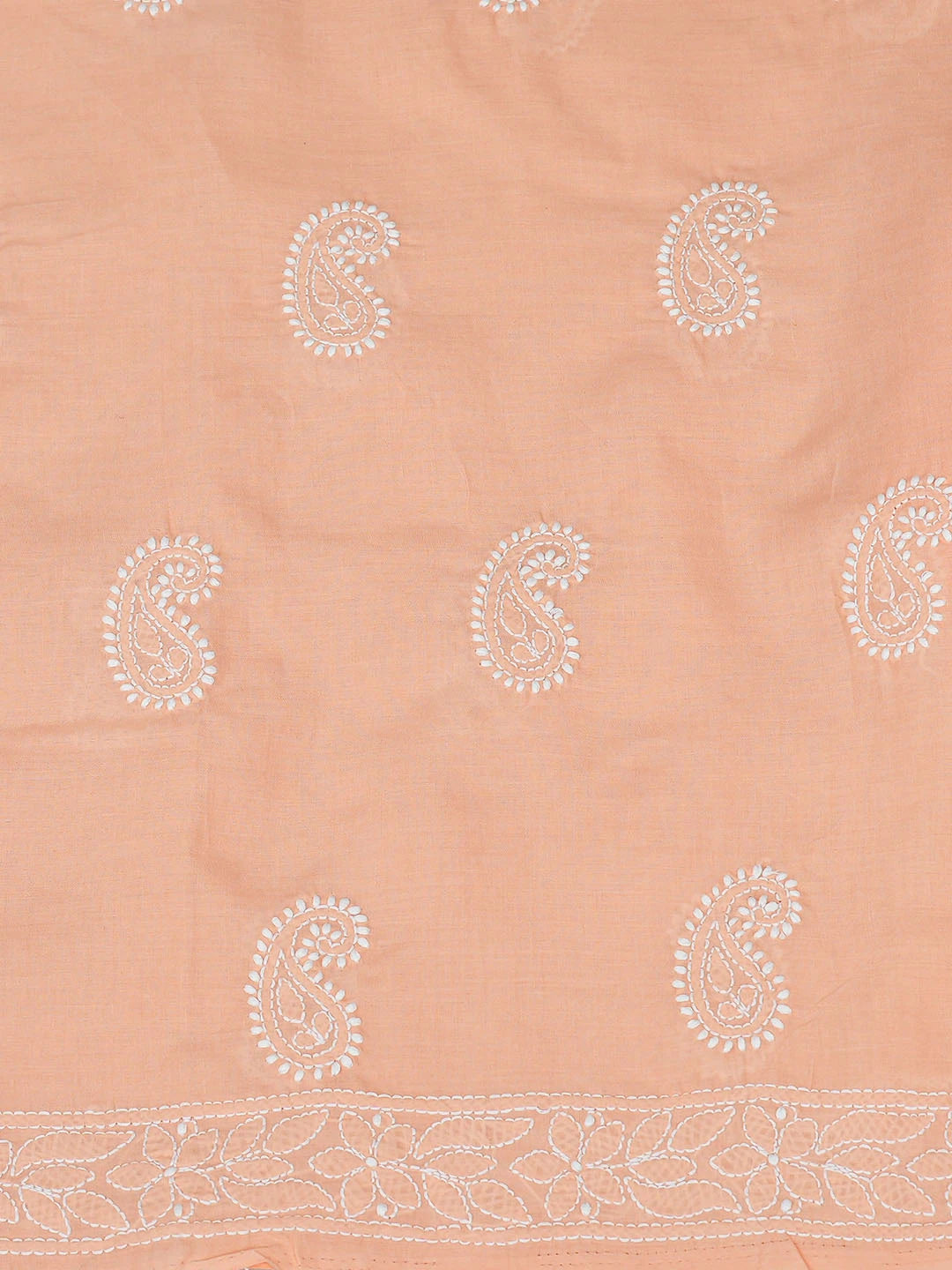 Ada Hand Embroidered Peach Cotton Lucknowi Chikankari Unstitched Suit Piece 01A861462