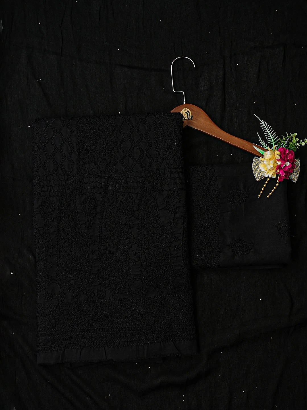 Ada Hand Embroidered Black Cotton Lucknowi Chikankari Unstitched Suit Piece 01A839620