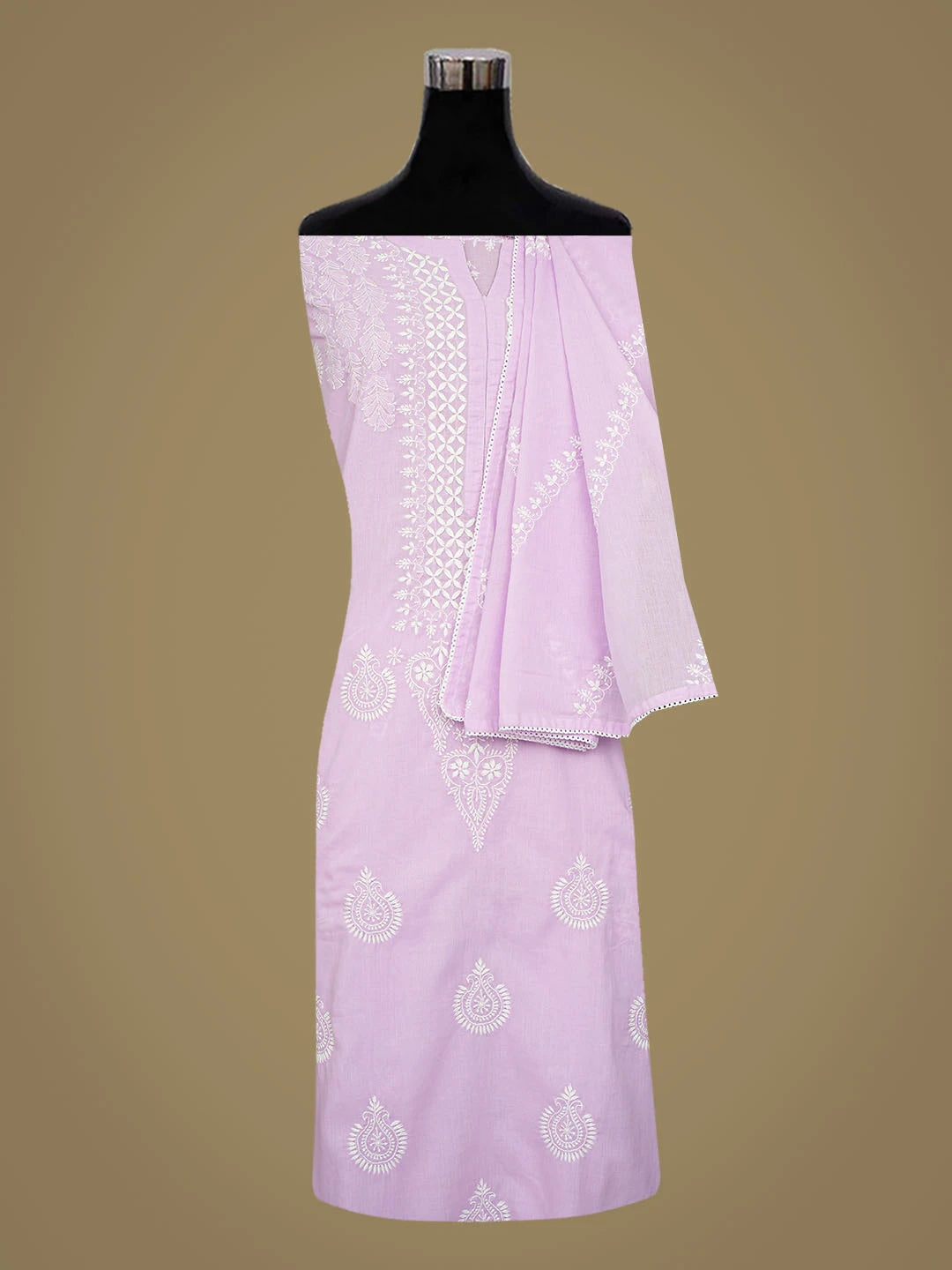 Ada Hand Embroidered Lavender Cotton Lucknowi Chikankari Semi-Stitched Kurta Dupatta Set 01A791339