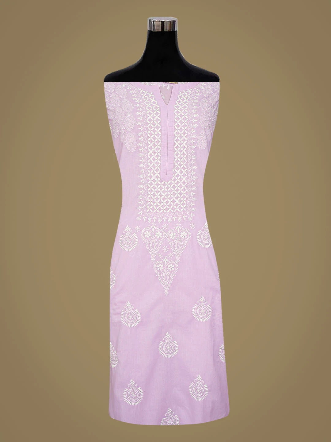 Ada Hand Embroidered Lavender Cotton Lucknowi Chikankari Semi-Stitched Kurta Dupatta Set 01A791339