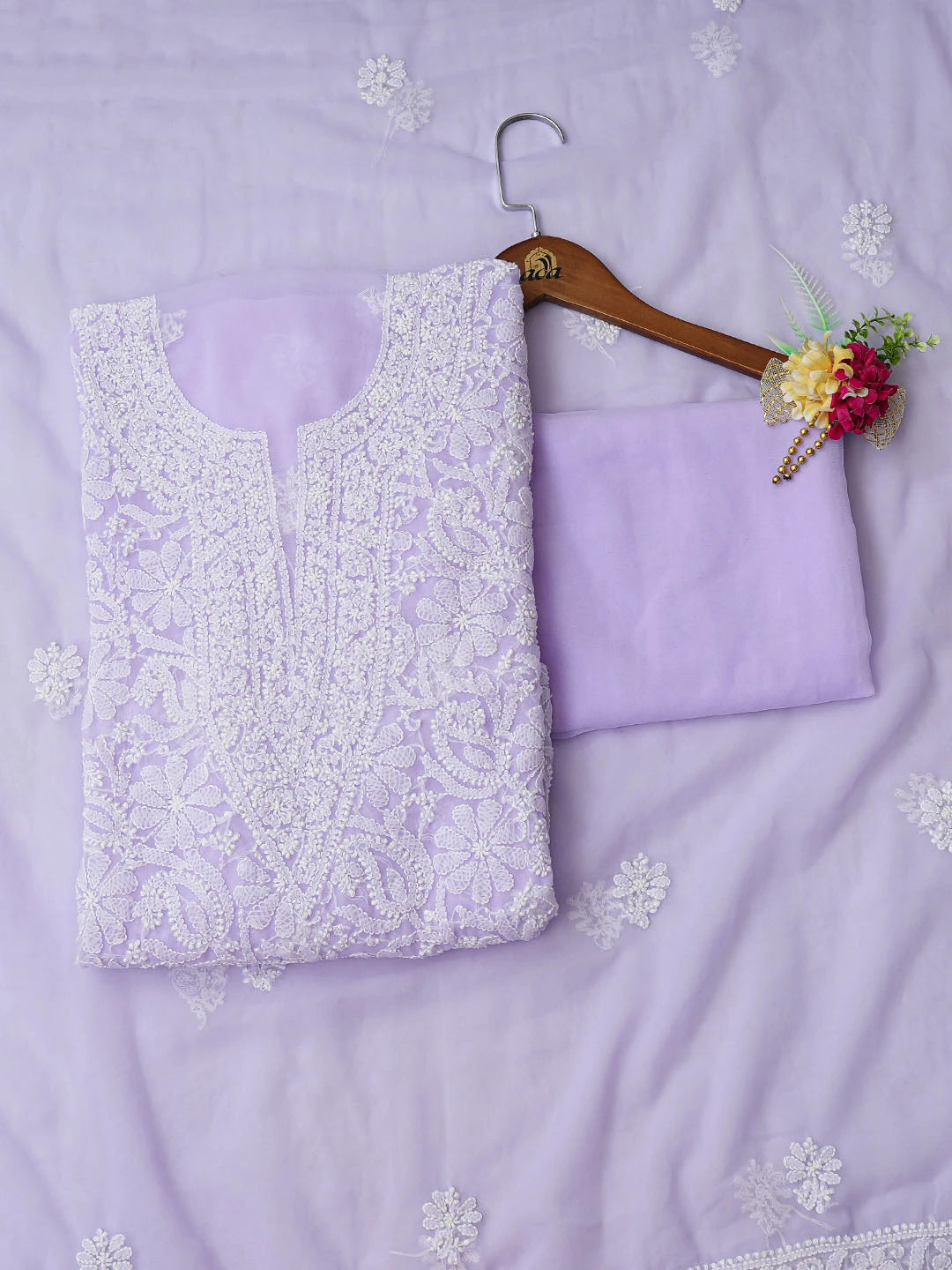 Ada Hand Embroidered Light Mauve Georgette Lucknowi Chikankari Unstitched Suit Piece 01A859806