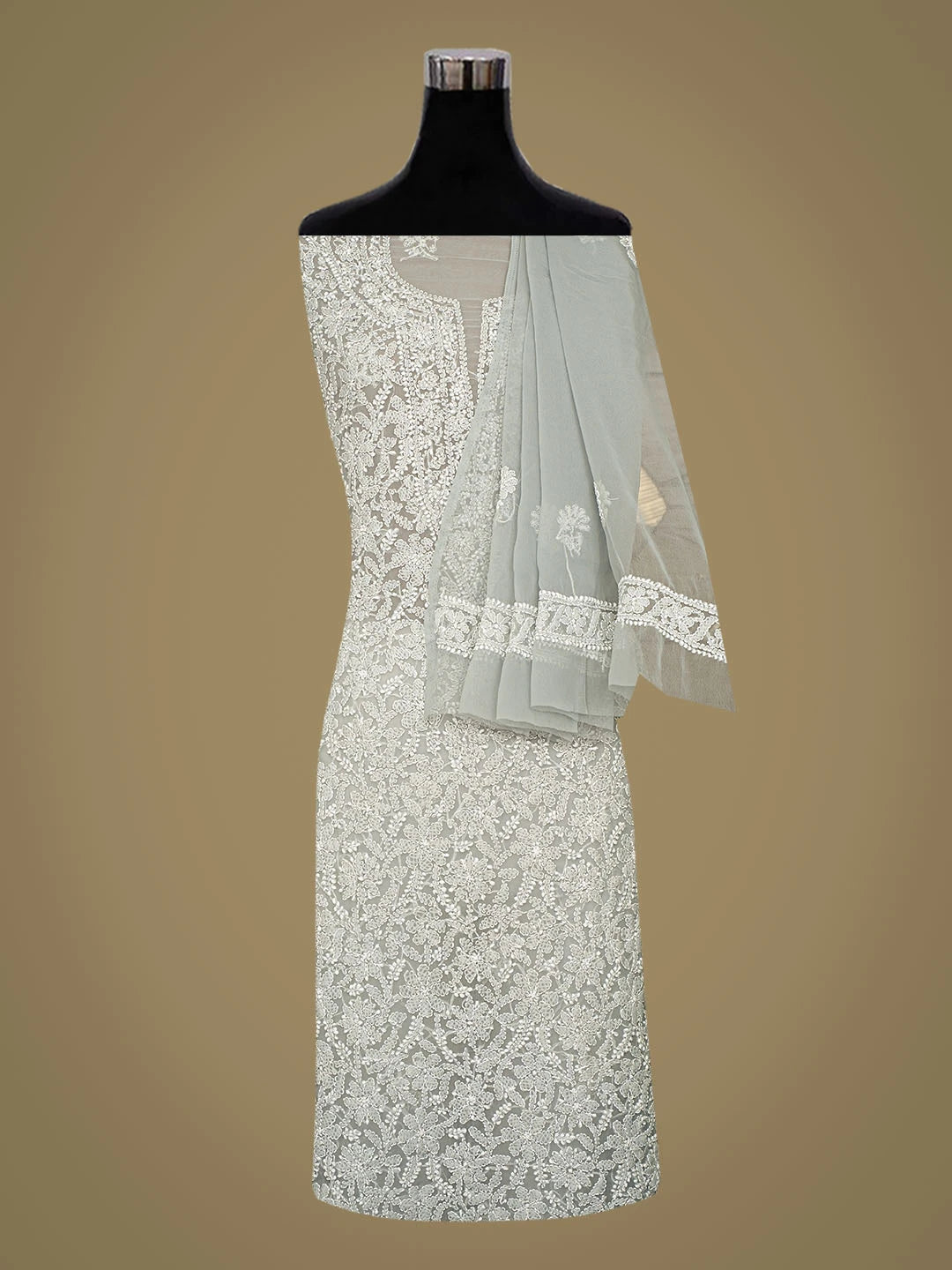 Ada Hand Embroidered Grey Georgette Lucknowi Chikankari Unstitched Suit Piece 01A859814