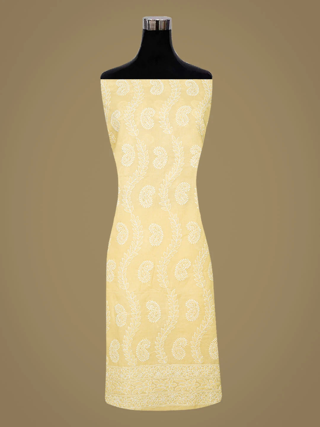 Ada Hand Embroidered Yellow Cotton Lucknowi Chikankari Unstitched Suit Piece 01A861454