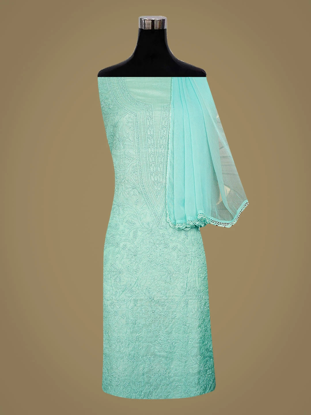 Ada Hand Embroidered Sea Green Silk Lucknowi Chikankari Unstitched Suit Piece 01A815875
