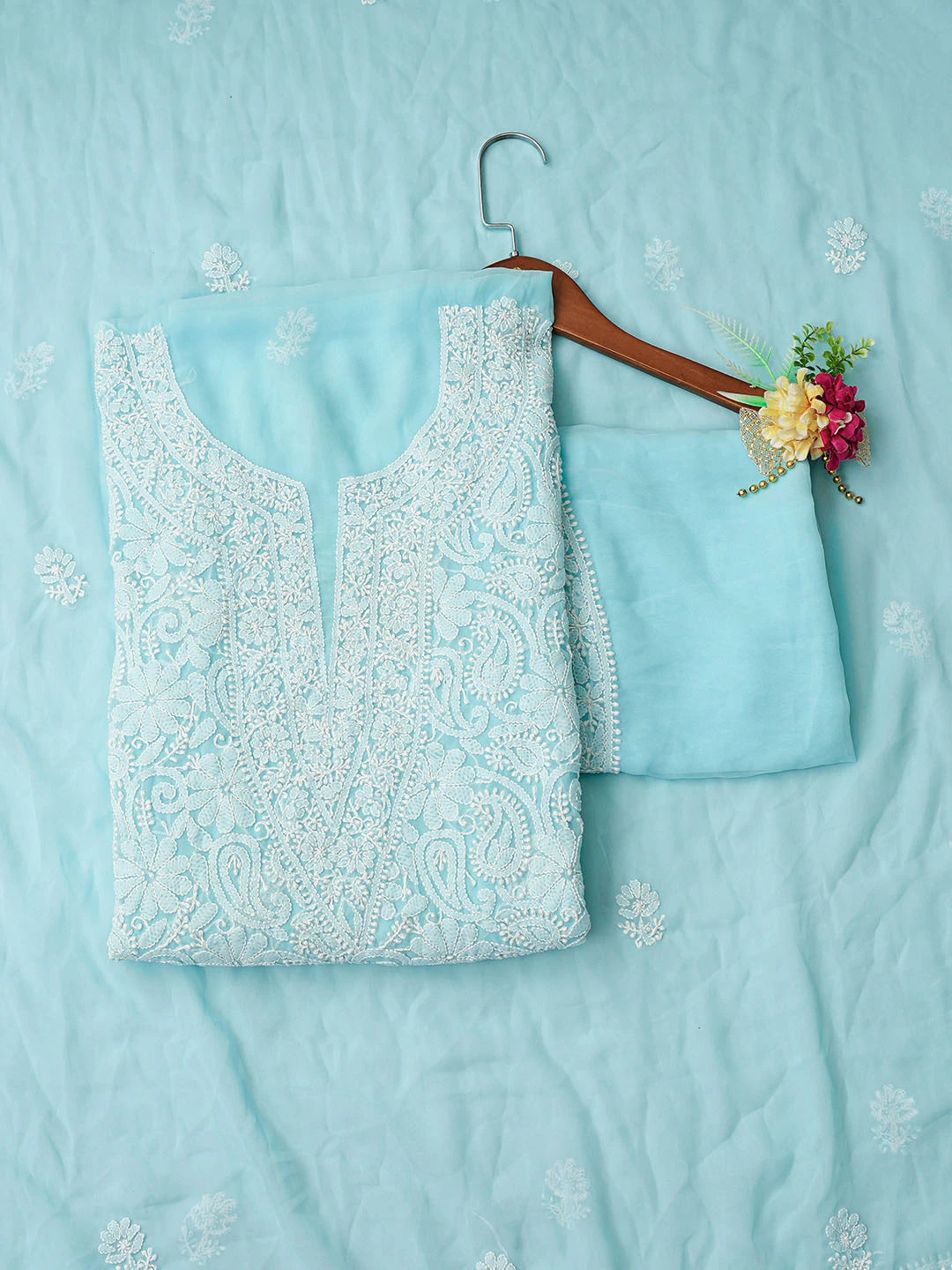 Ada Hand Embroidered Sky Blue Georgette Lucknowi Chikankari Unstitched Suit Piece 01A859797