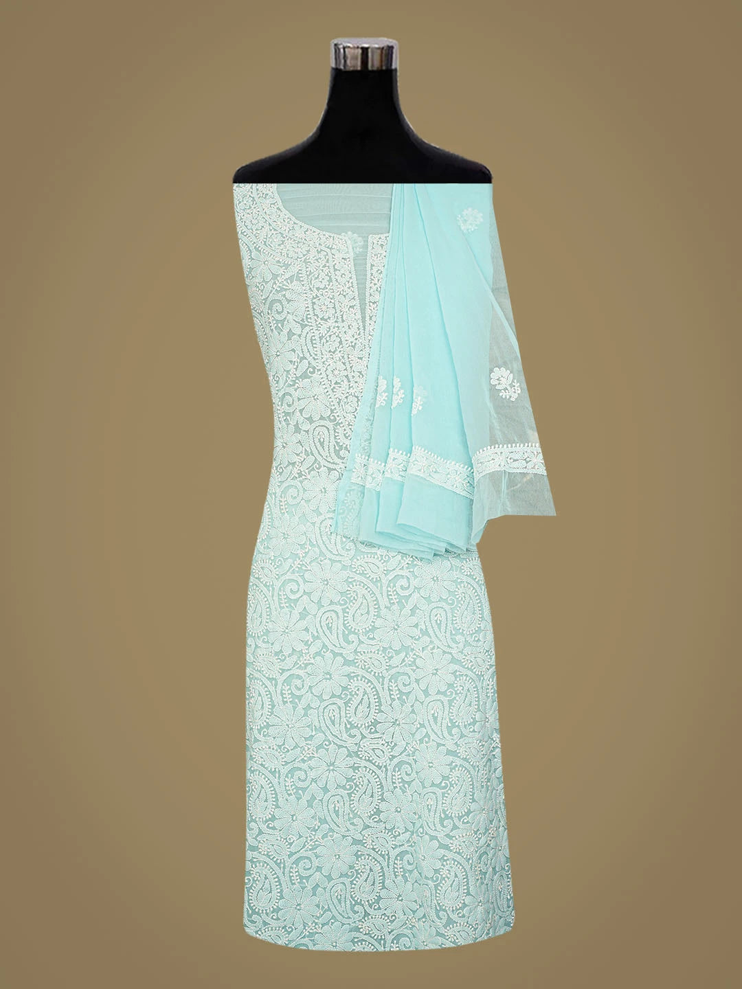 Ada Hand Embroidered Sky Blue Georgette Lucknowi Chikankari Unstitched Suit Piece 01A859797