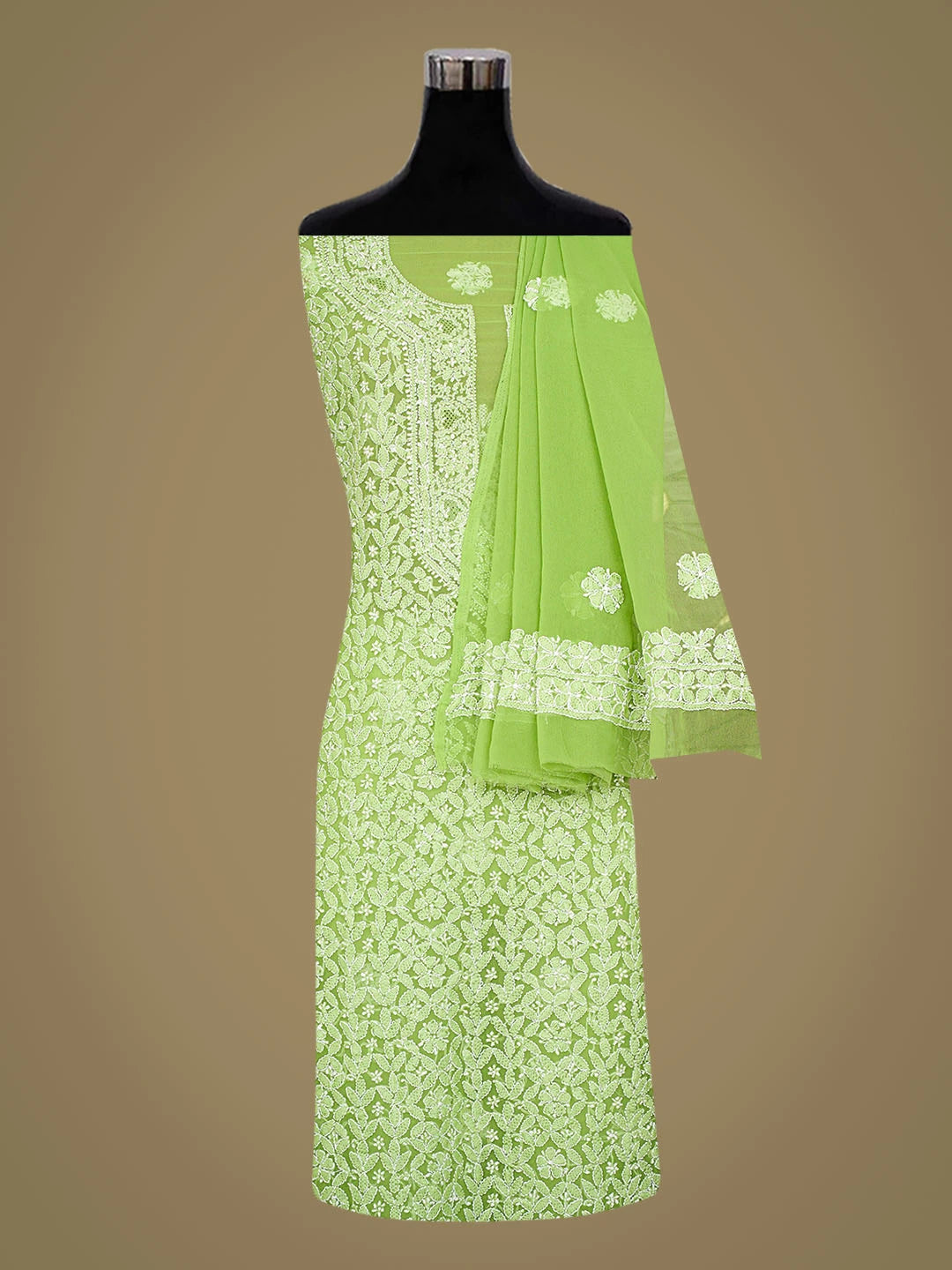 Ada Hand Embroidered Green Georgette Lucknowi Chikankari Unstitched Suit Piece 01A696691