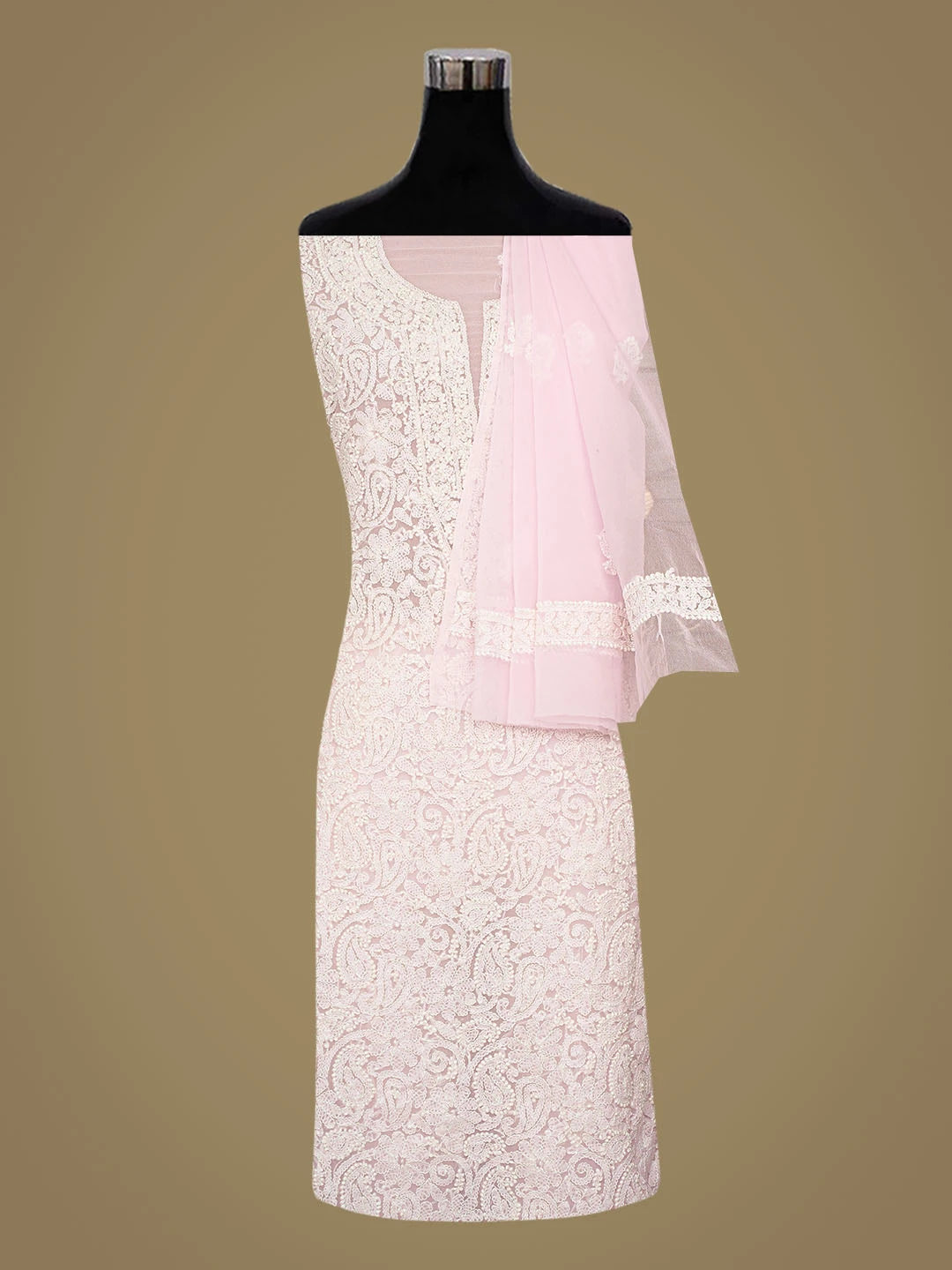 Ada Hand Embroidered Pink Georgette Lucknowi Chikankari Unstitched Suit Piece 01A859793