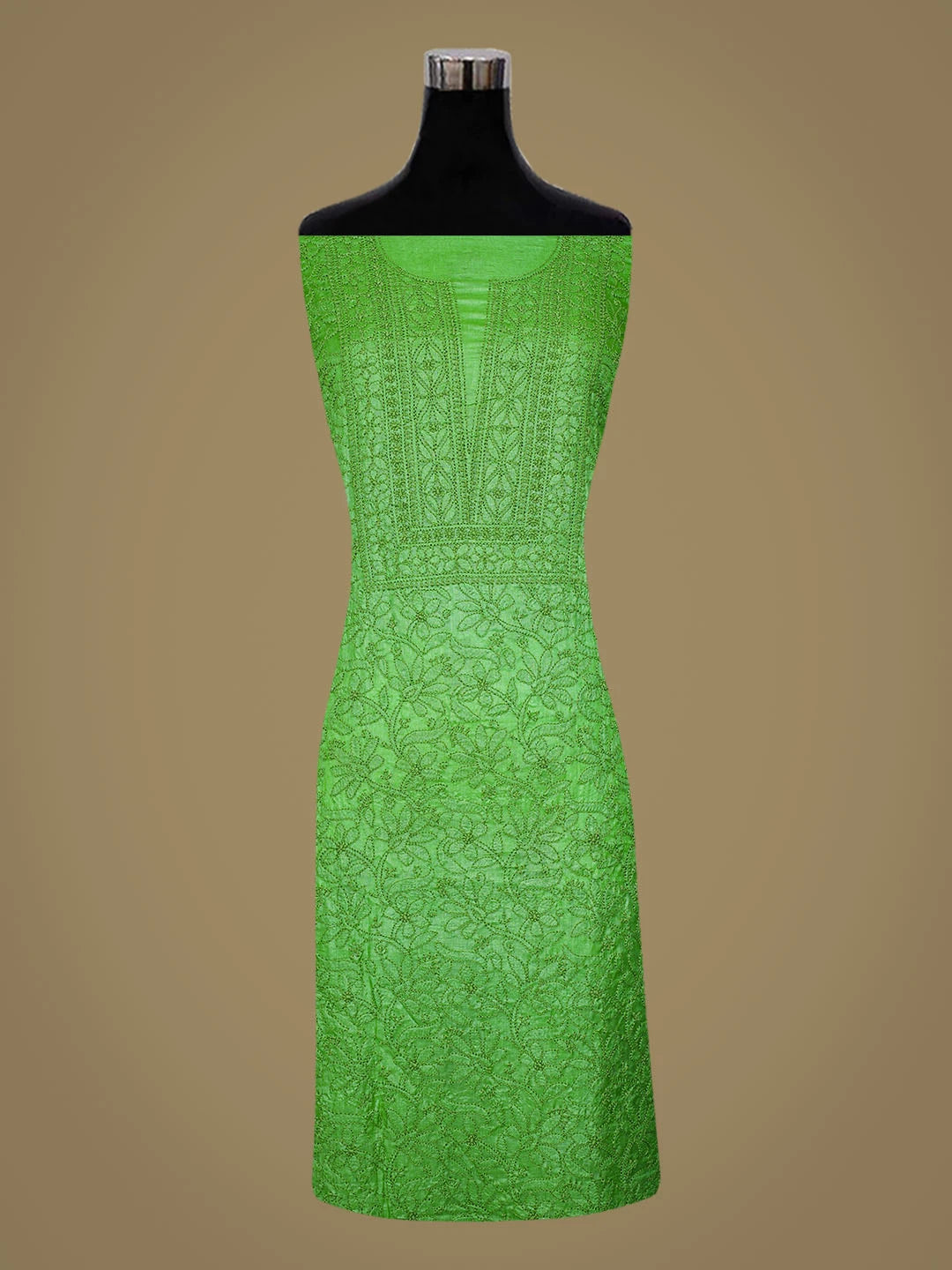 Ada Hand Embroidered Green Tussar Silk Lucknowi Chikankari Unstitched Suit Piece 01A763491