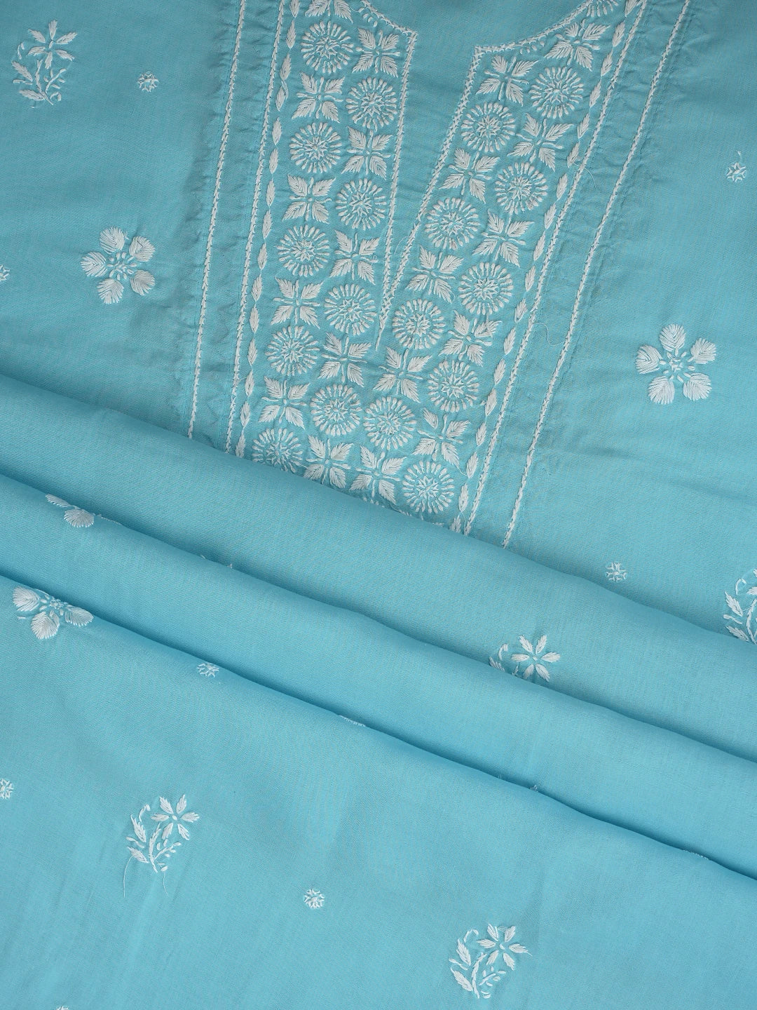 Ada Hand Embroidered Blue Cotton Lucknowi Chikankari Unstitched Suit Piece 01A488936