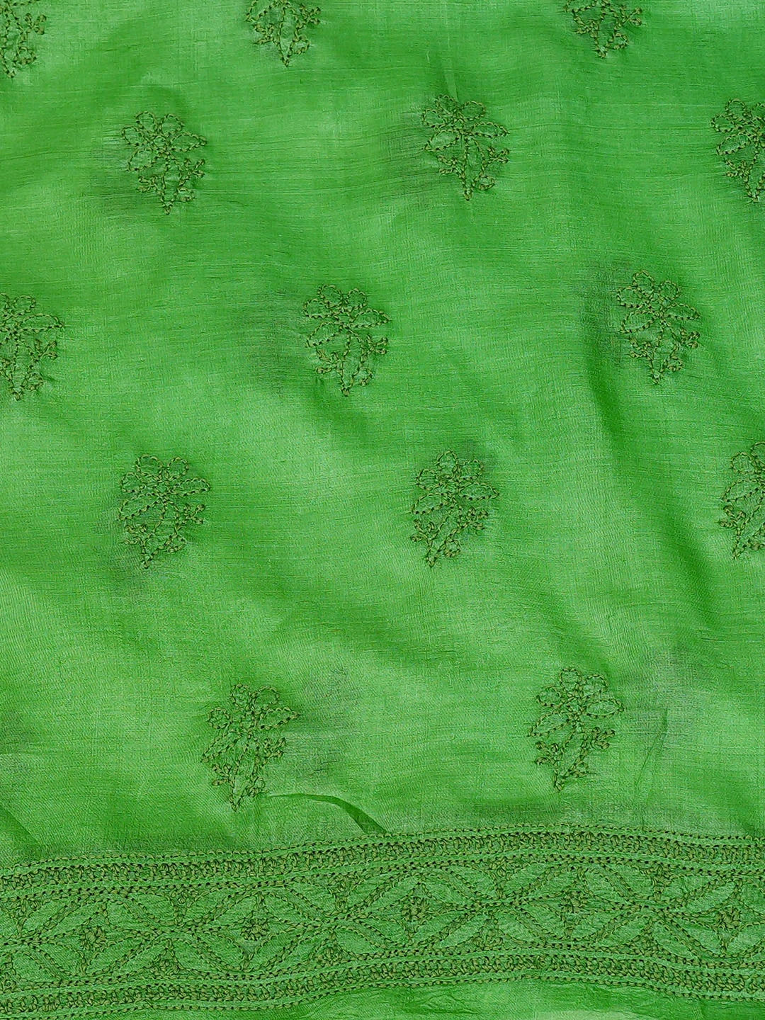 Ada Hand Embroidered Green Tussar Silk Lucknowi Chikankari Unstitched Suit Piece 01A763491