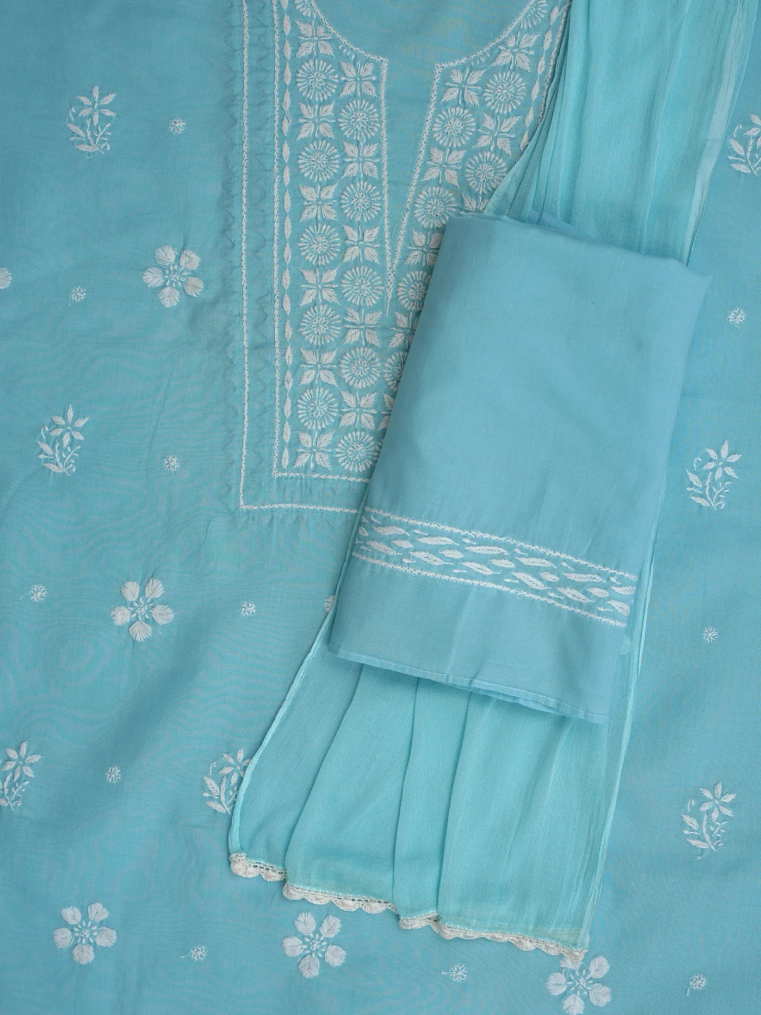 Ada Hand Embroidered Blue Cotton Lucknowi Chikankari Unstitched Suit Piece 01A488936