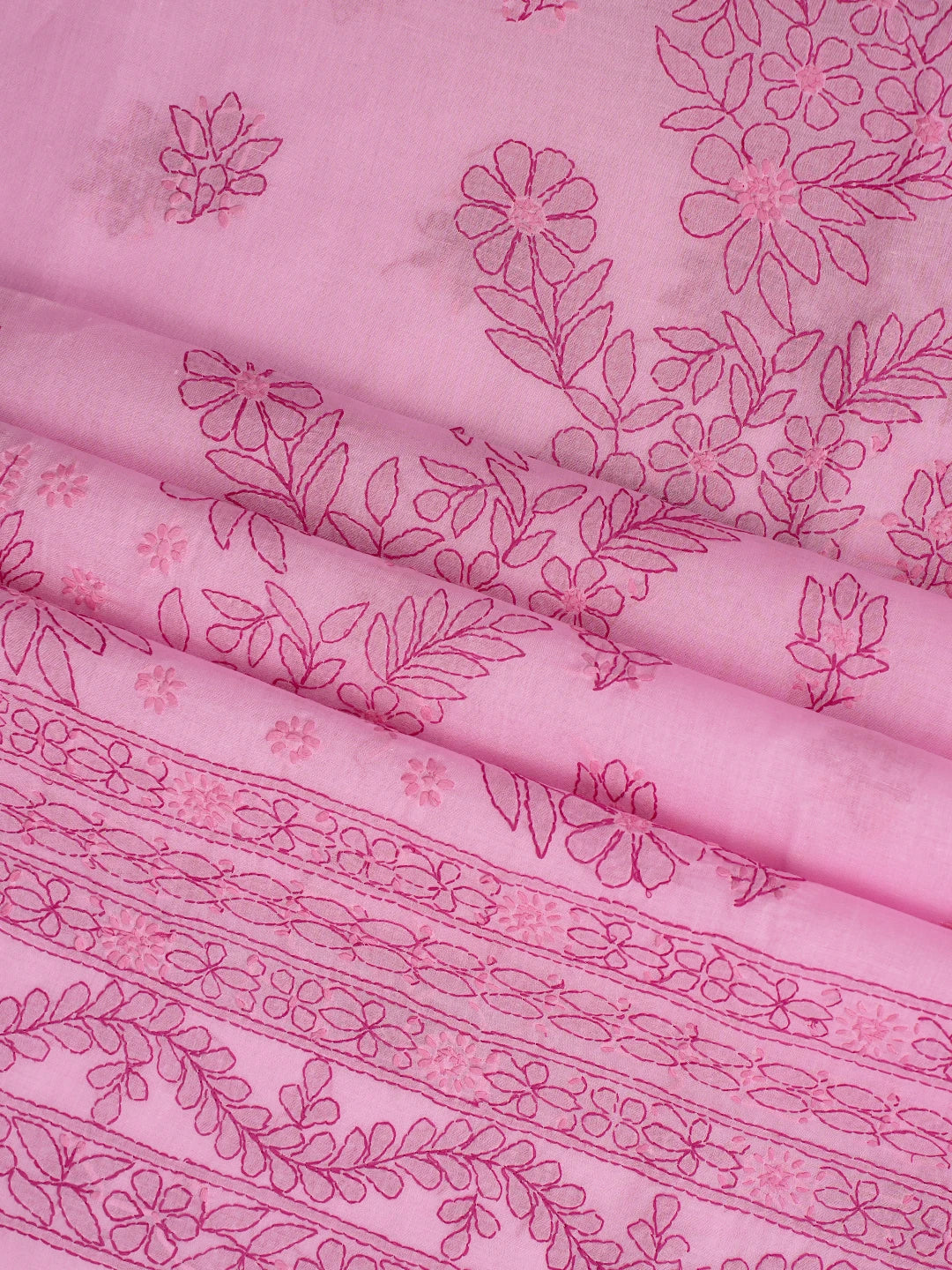 Ada Hand Embroidered Pink Cotton Lucknowi Chikankari Unstitched Suit Piece 01A862923