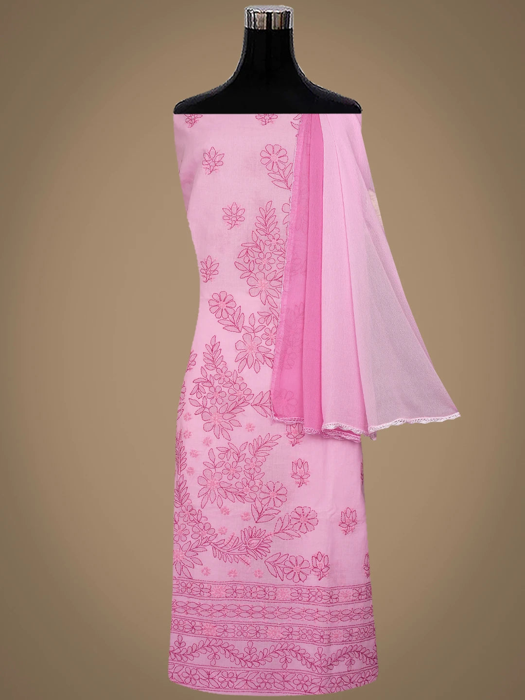 Ada Hand Embroidered Pink Cotton Lucknowi Chikankari Unstitched Suit Piece 01A862923