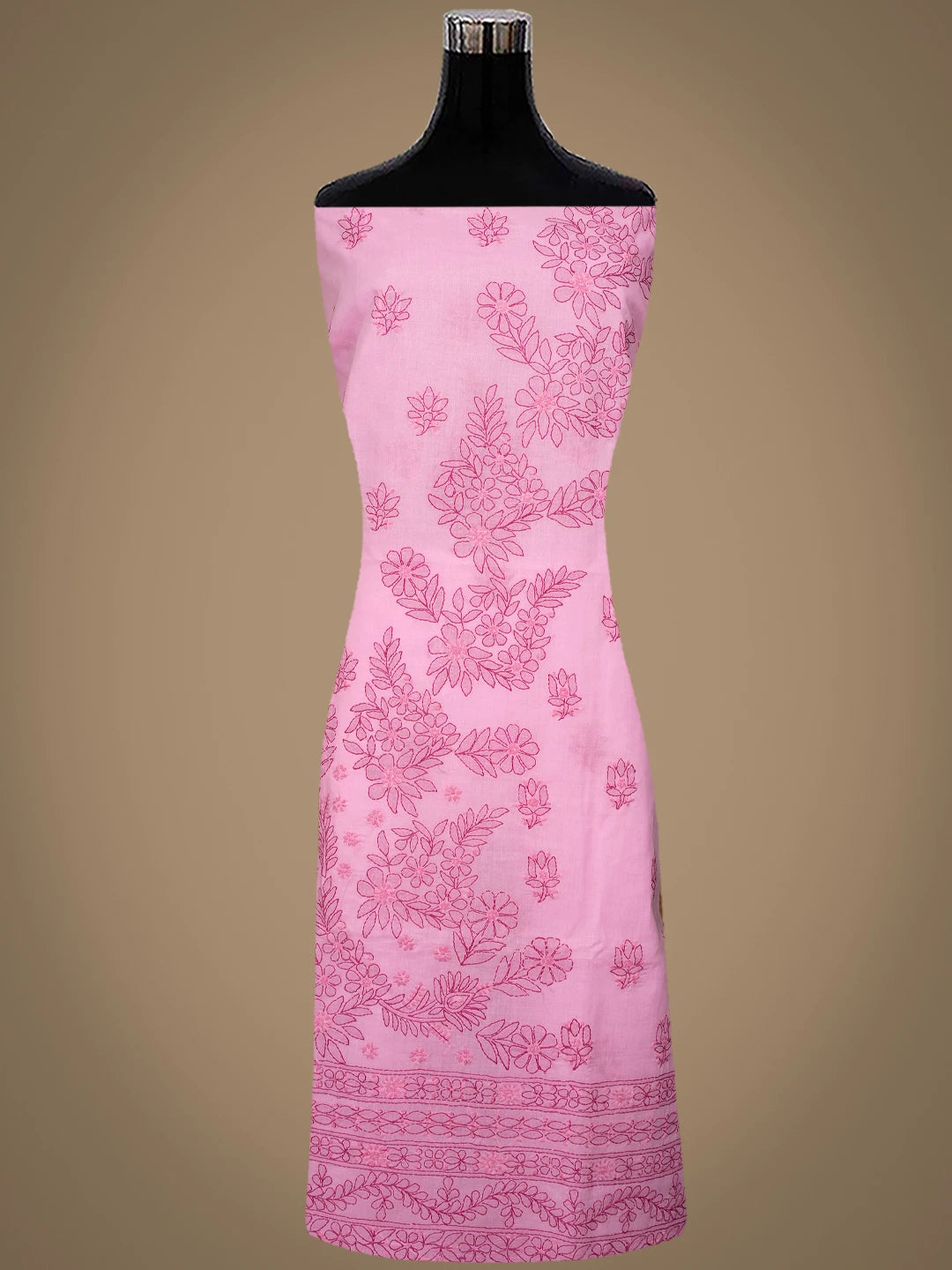 Ada Hand Embroidered Pink Cotton Lucknowi Chikankari Unstitched Suit Piece 01A862923
