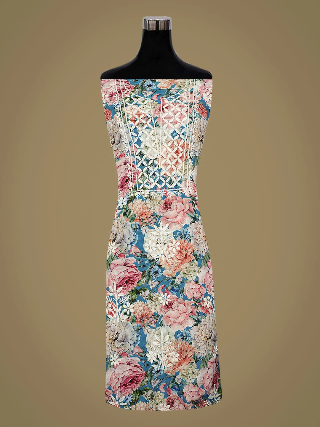 Ada Hand Embroidered Floral Printed Multicolor Crepe Lucknowi Chikankari Unstitched Kurta Dupatta Set 01A722948